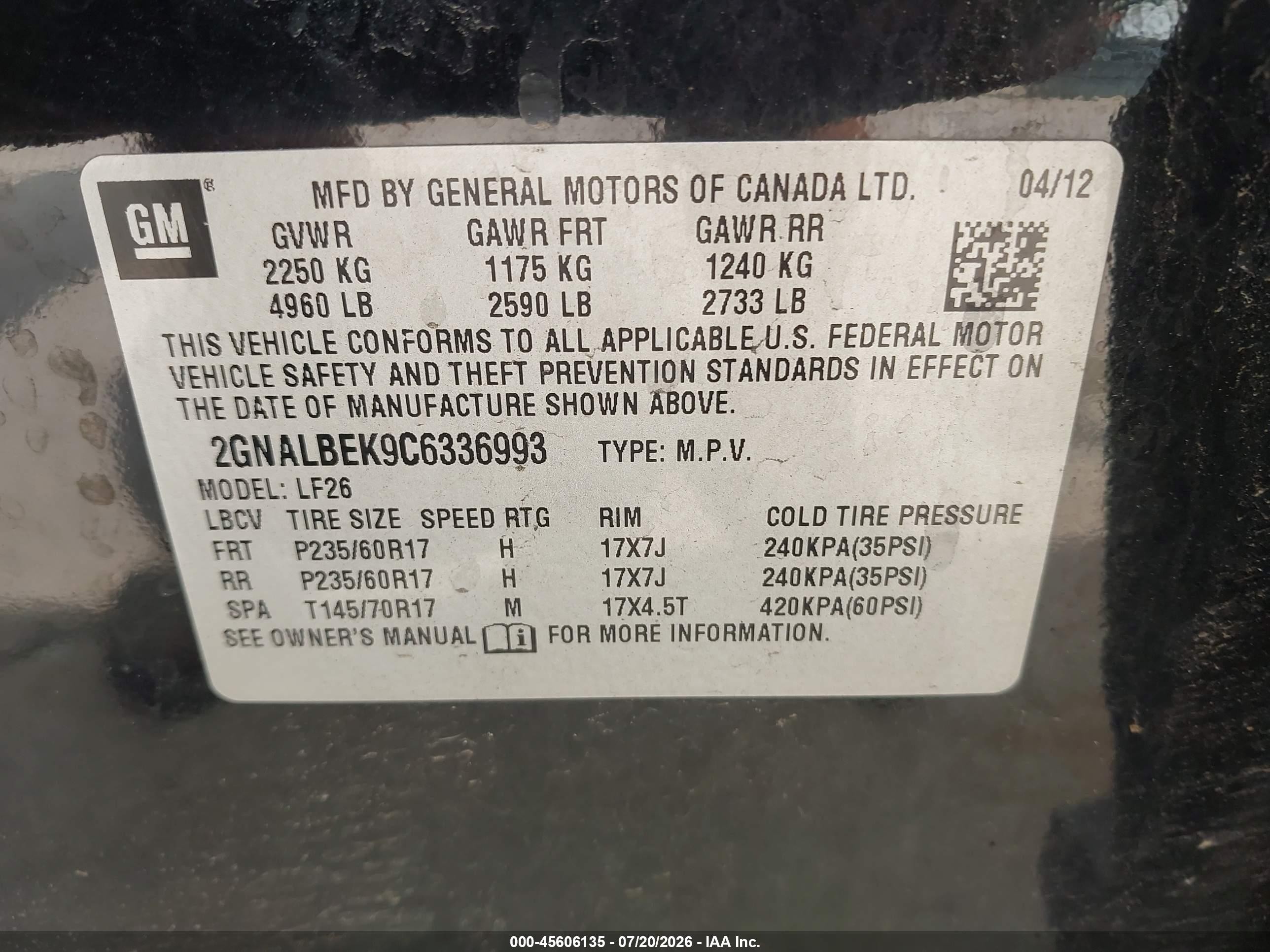 2012 Chevrolet Equinox Ls Black vin: 2GNALBEK9C6336993