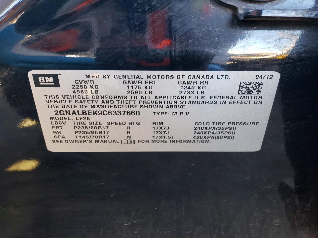 2012 Chevrolet Equinox Ls Black vin: 2GNALBEK9C6337660