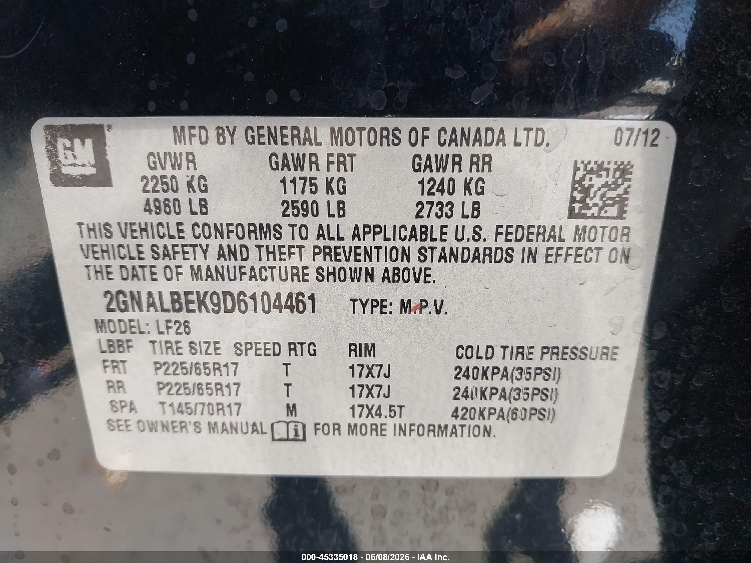 2013 Chevrolet Equinox Ls Black vin: 2GNALBEK9D6104461