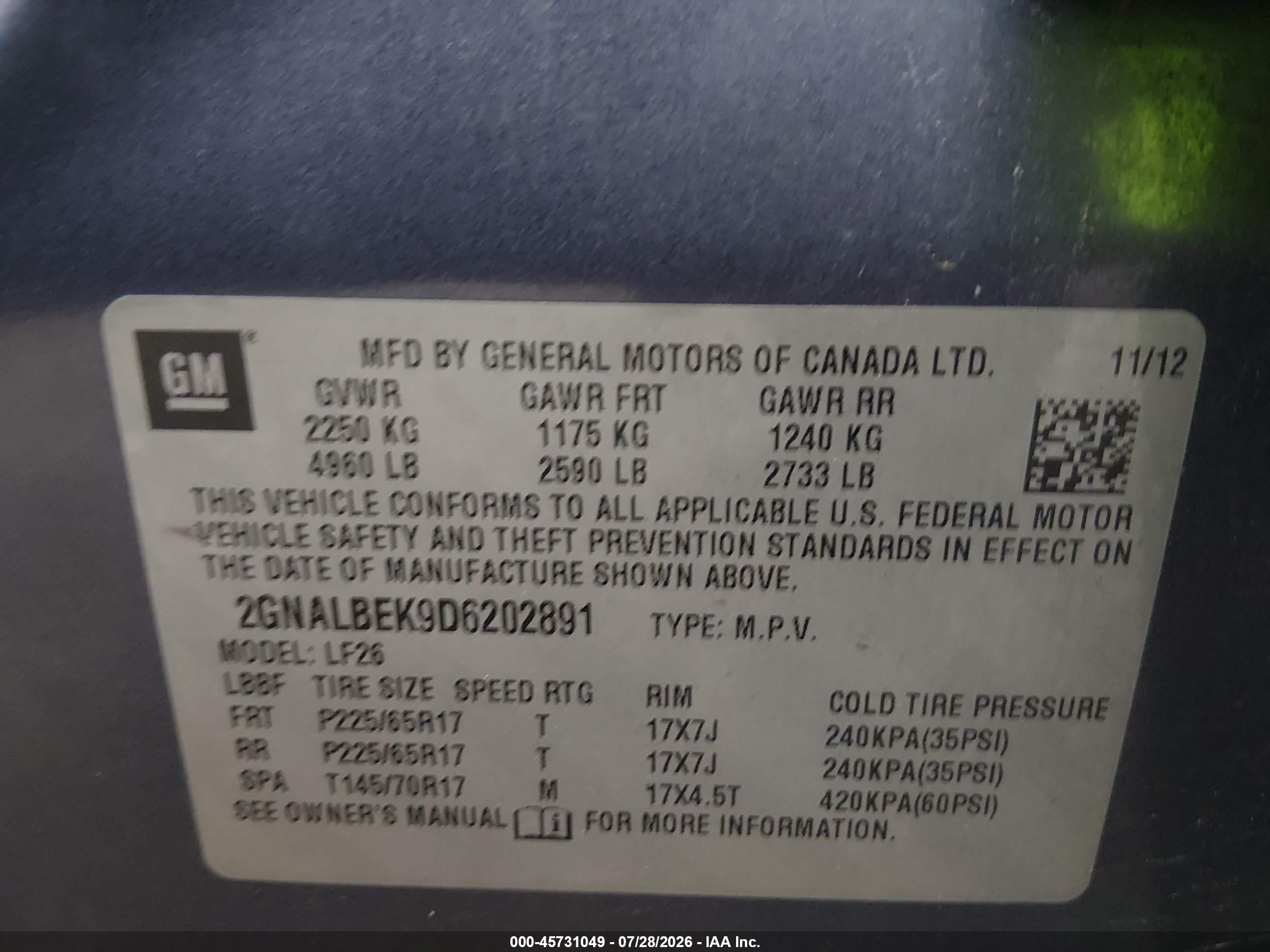 2013 Chevrolet Equinox Ls Blue vin: 2GNALBEK9D6202891