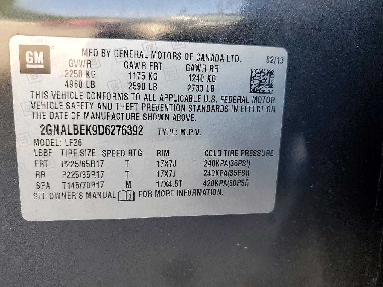 2013 Chevrolet Equinox Ls Black vin: 2GNALBEK9D6276392