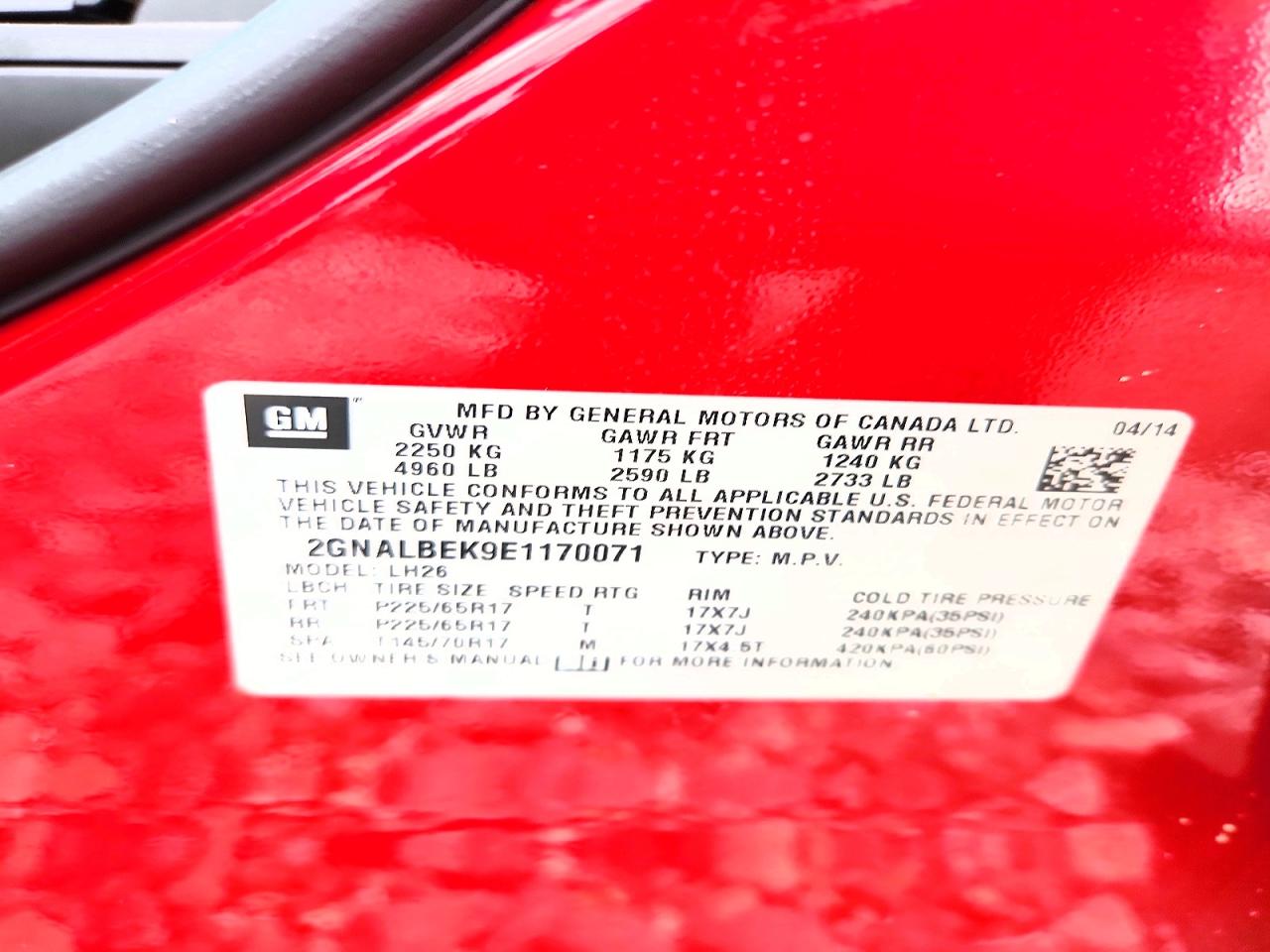2014 Chevrolet Equinox Lt Red vin: 2GNALBEK9E1170071