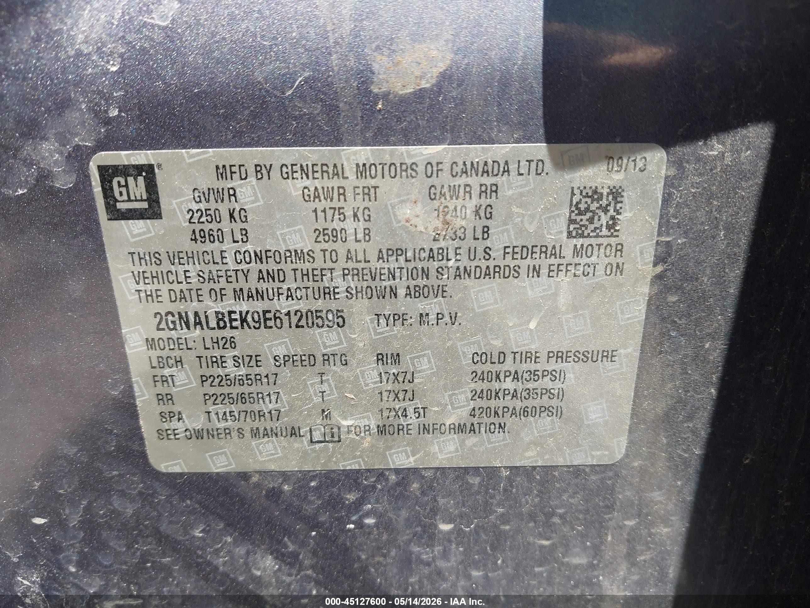 2014 Chevrolet Equinox 1lt Серый vin: 2GNALBEK9E6120595