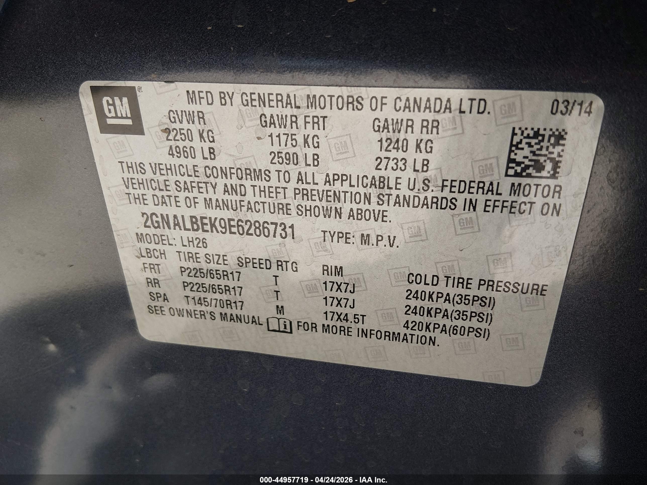 2014 Chevrolet Equinox 1lt Blue vin: 2GNALBEK9E6286731