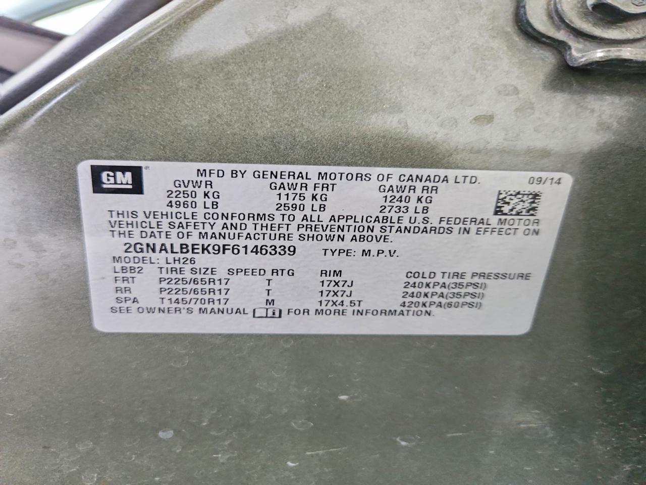 2015 Chevrolet Equinox Lt Green vin: 2GNALBEK9F6146339