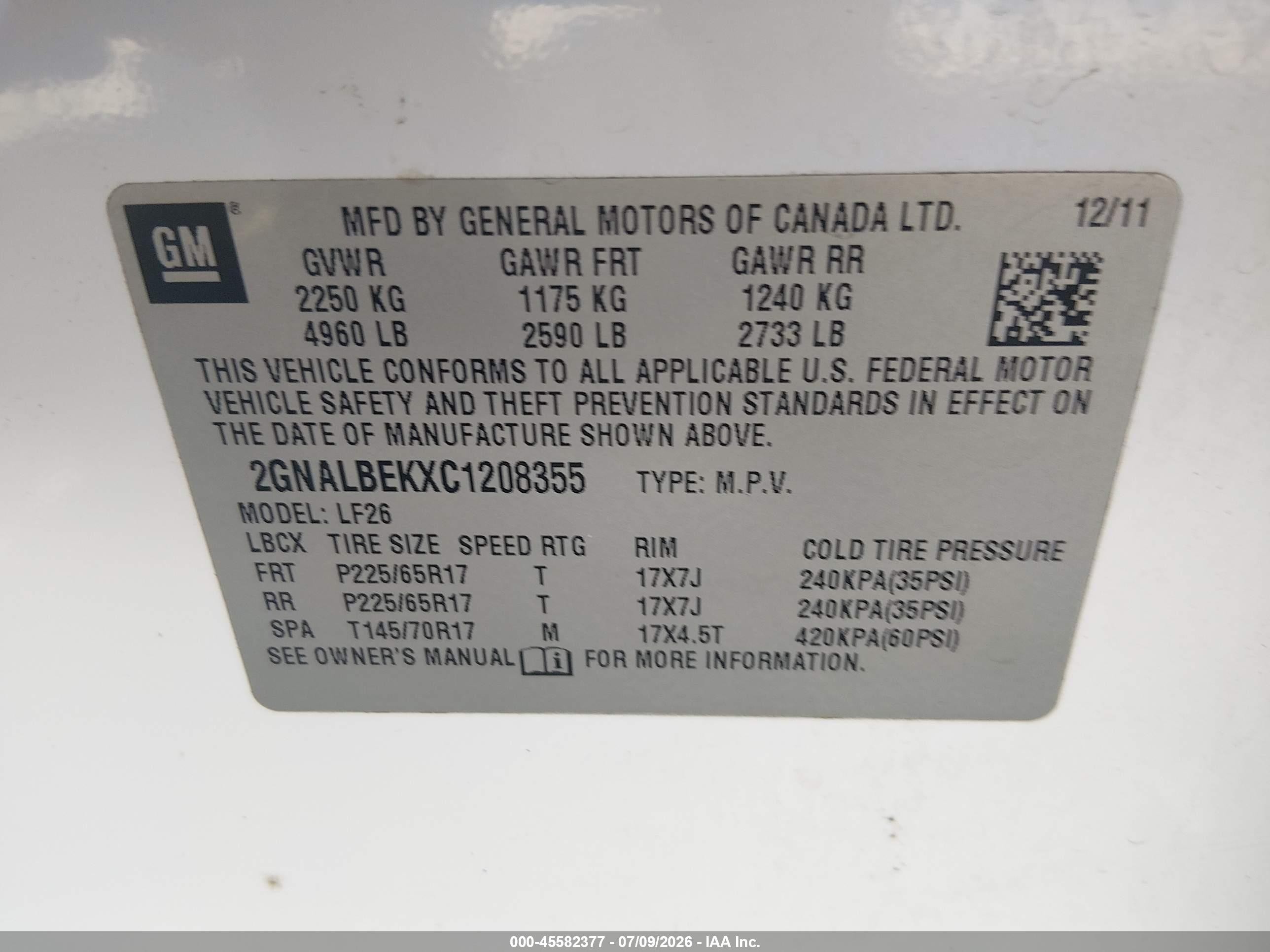 2012 Chevrolet Equinox Ls Белый vin: 2GNALBEKXC1208355