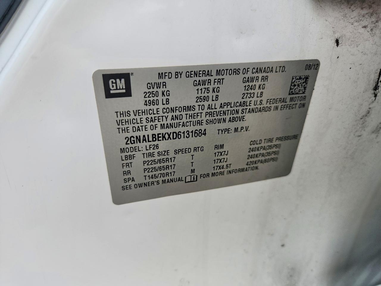 2013 Chevrolet Equinox Ls Белый vin: 2GNALBEKXD6131684