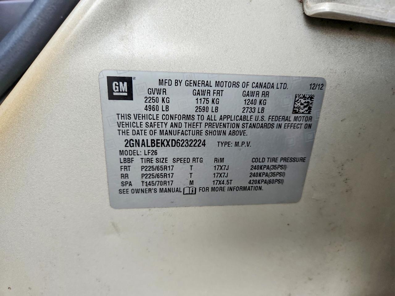 2013 Chevrolet Equinox Ls Beige vin: 2GNALBEKXD6232224