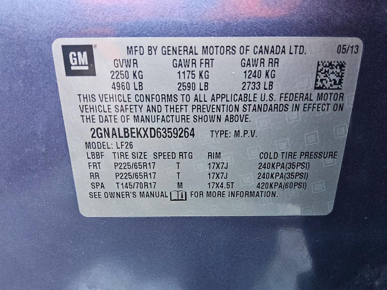 2013 Chevrolet Equinox Ls Blue vin: 2GNALBEKXD6359264