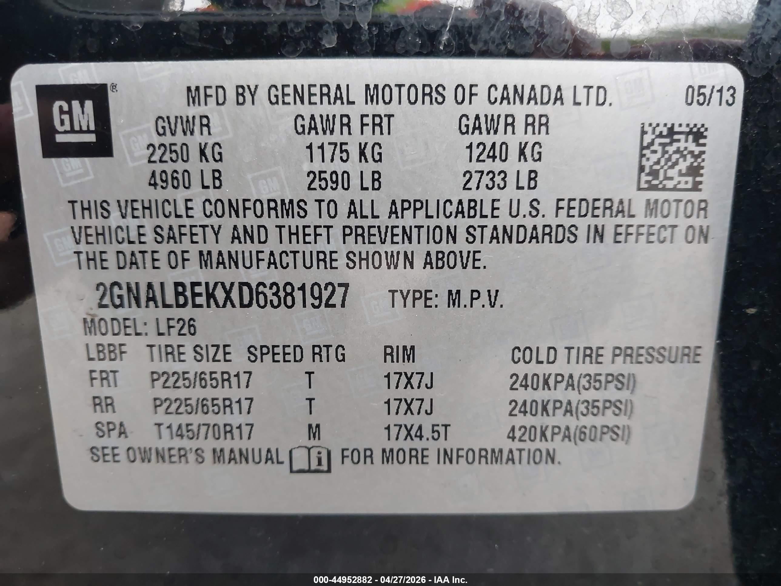 2013 Chevrolet Equinox Ls Black vin: 2GNALBEKXD6381927