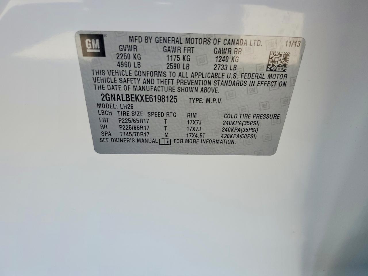 2014 Chevrolet Equinox Lt White vin: 2GNALBEKXE6198125