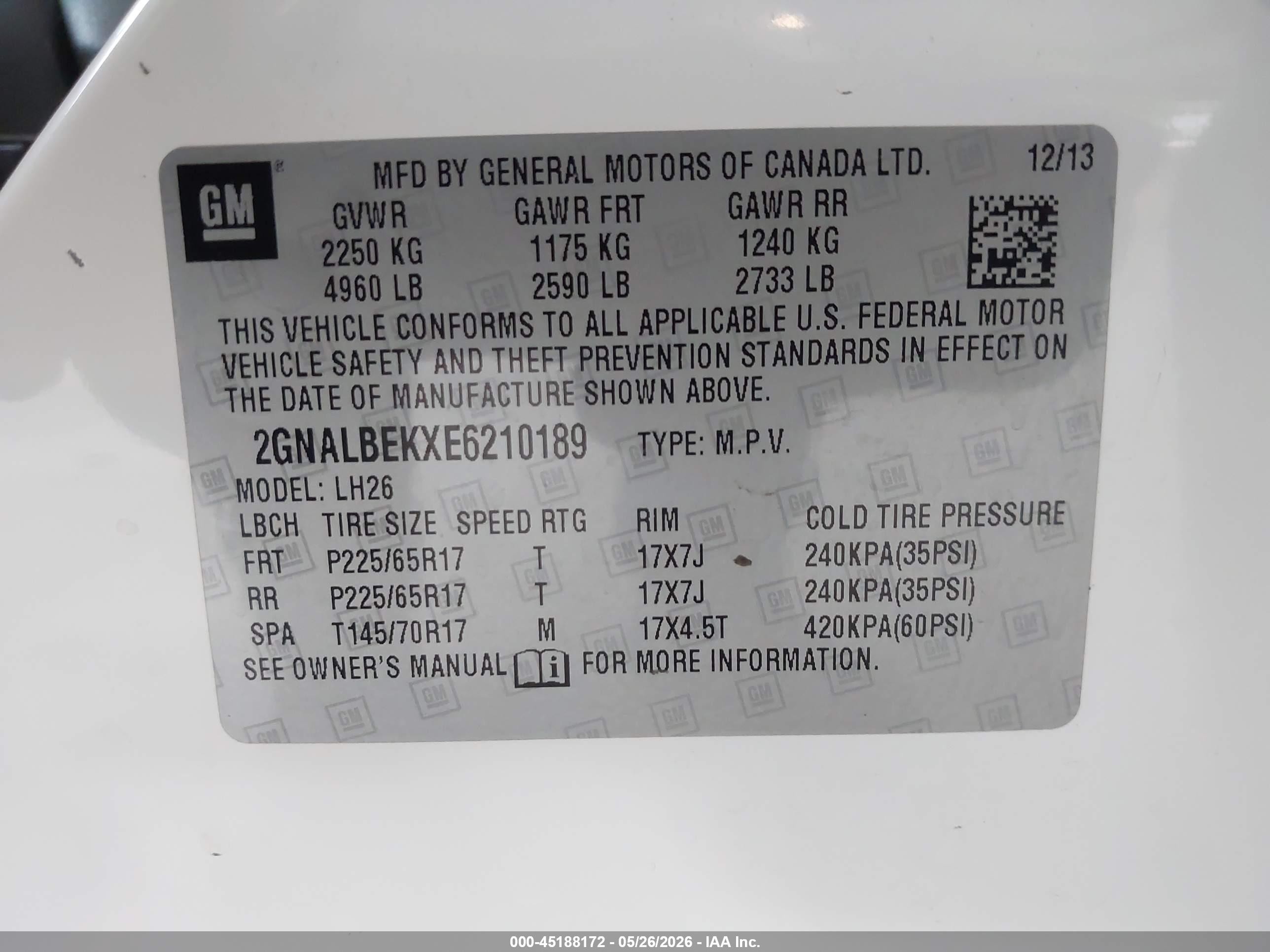 2014 Chevrolet Equinox 1lt White vin: 2GNALBEKXE6210189