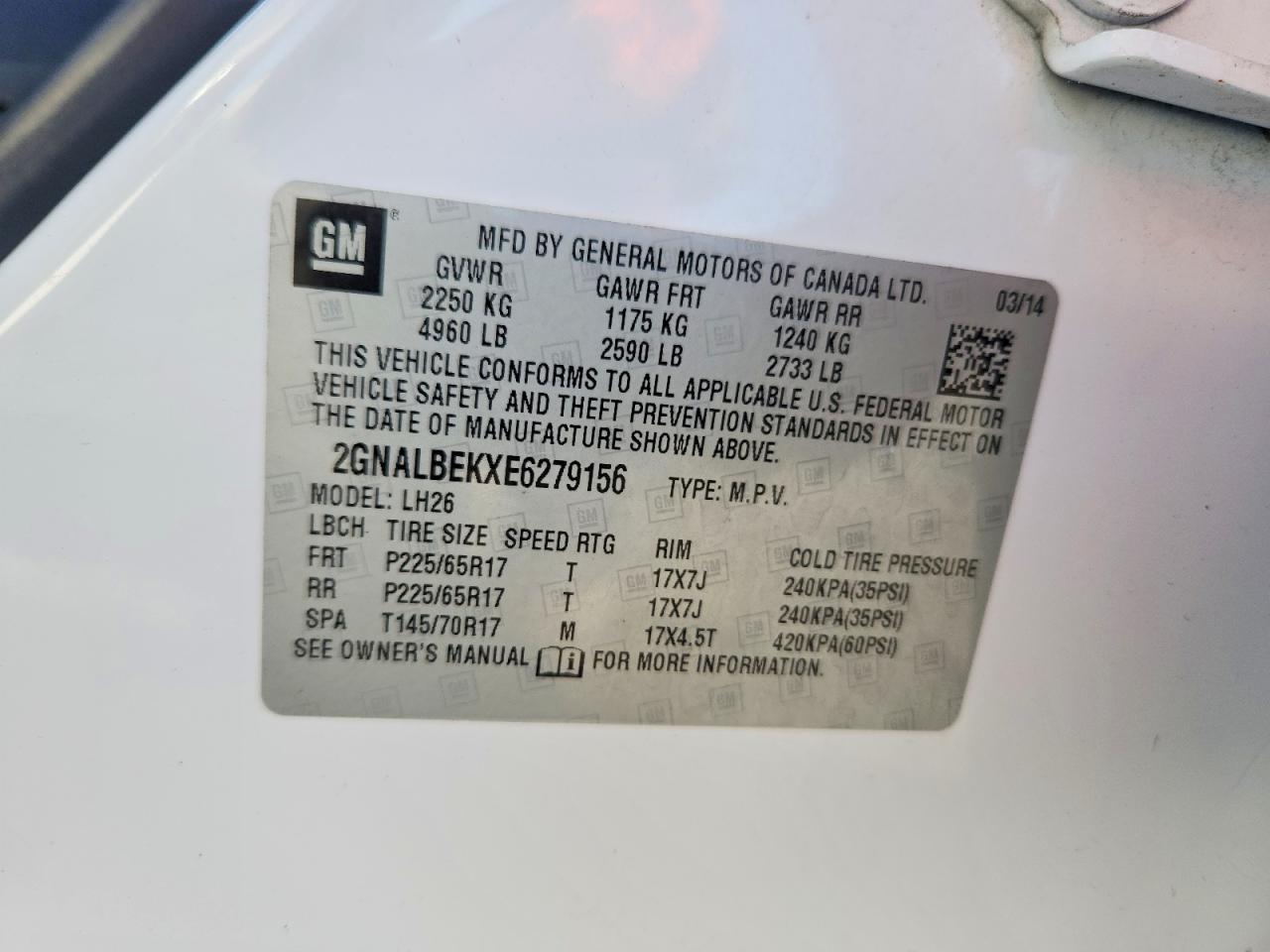 2014 Chevrolet Equinox Lt White vin: 2GNALBEKXE6279156