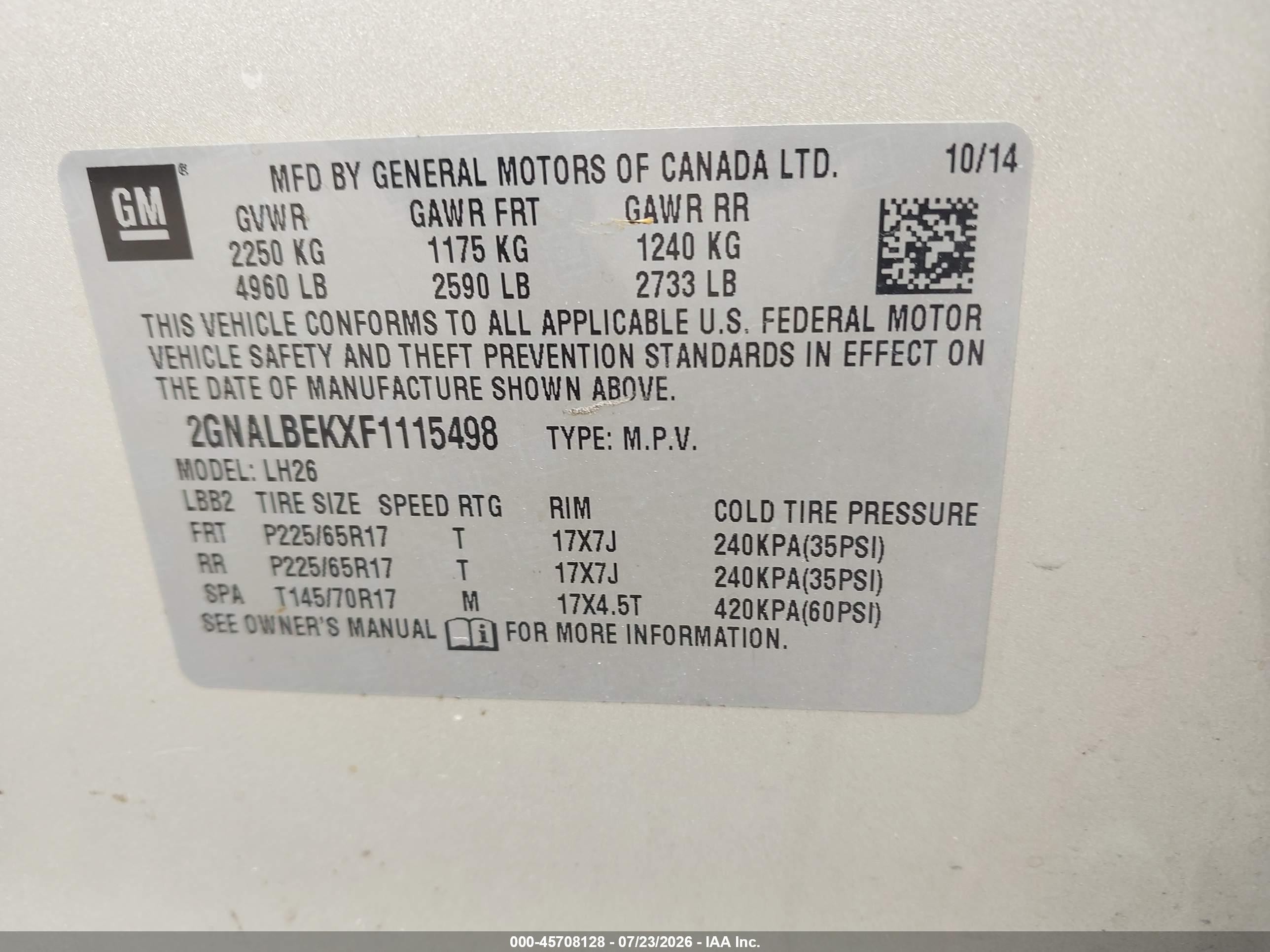 2015 Chevrolet Equinox Lt Brown vin: 2GNALBEKXF1115498
