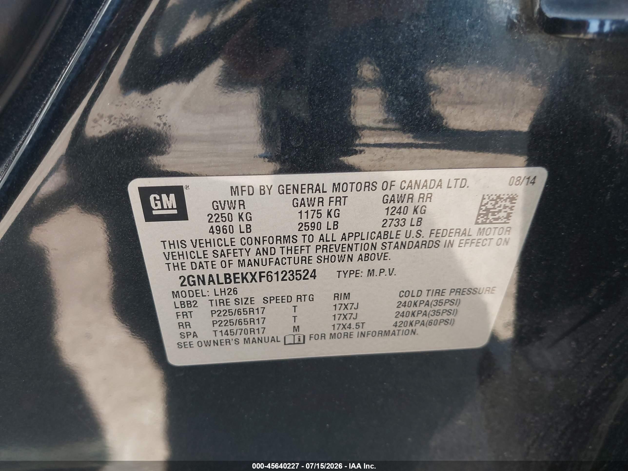 2015 Chevrolet Equinox Lt Черный vin: 2GNALBEKXF6123524