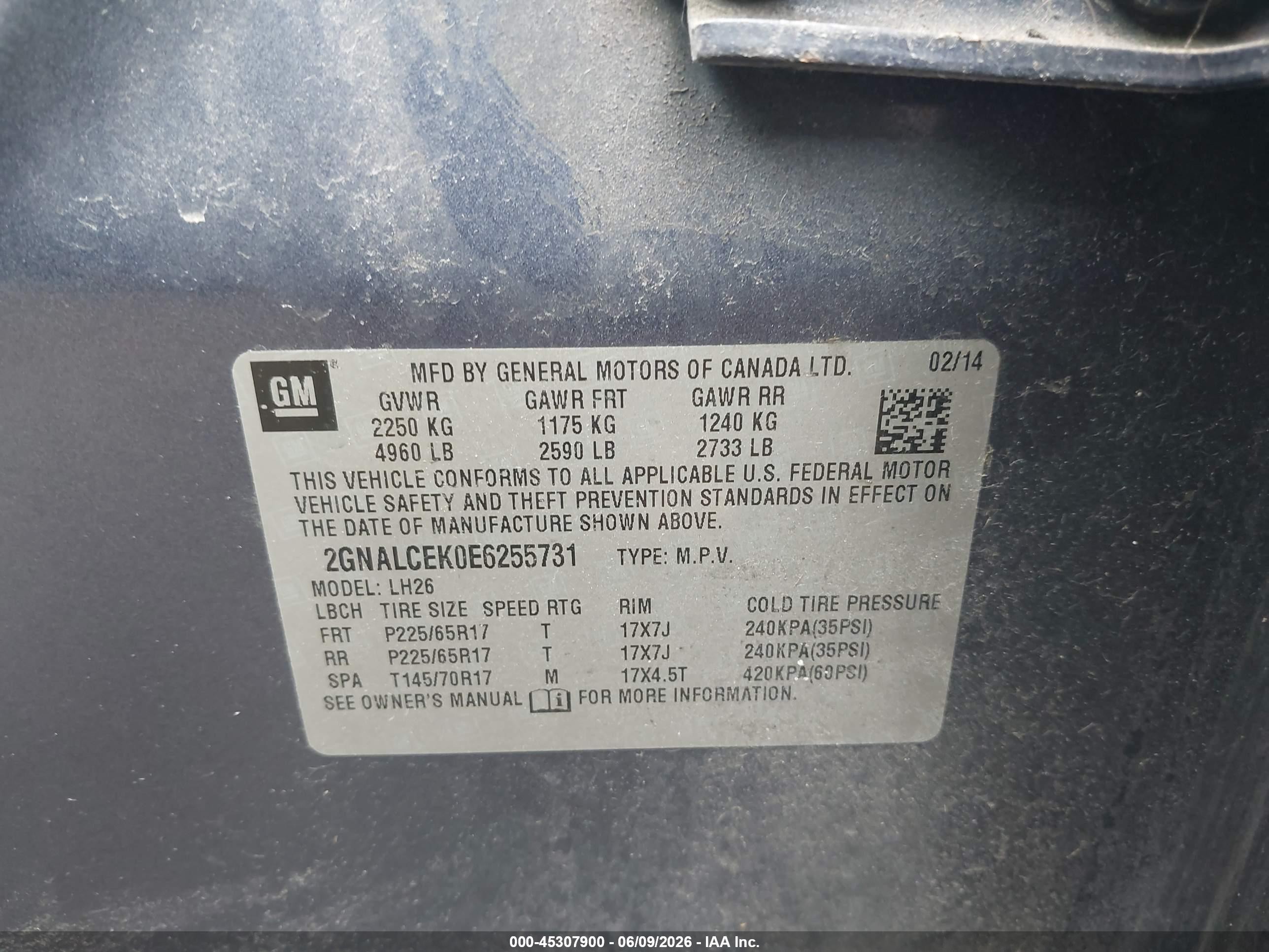 2014 Chevrolet Equinox 2lt Blue vin: 2GNALCEK0E6255731