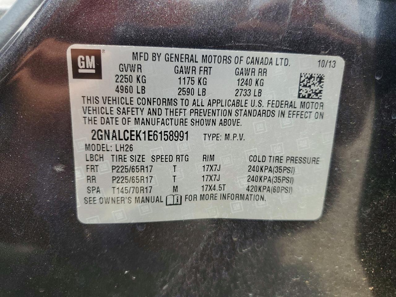 2014 Chevrolet Equinox Lt Gray vin: 2GNALCEK1E6158991