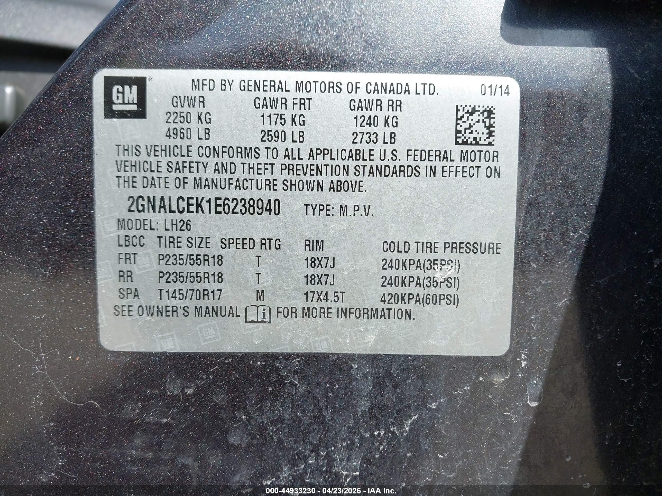 2014 Chevrolet Equinox 2lt Gray vin: 2GNALCEK1E6238940