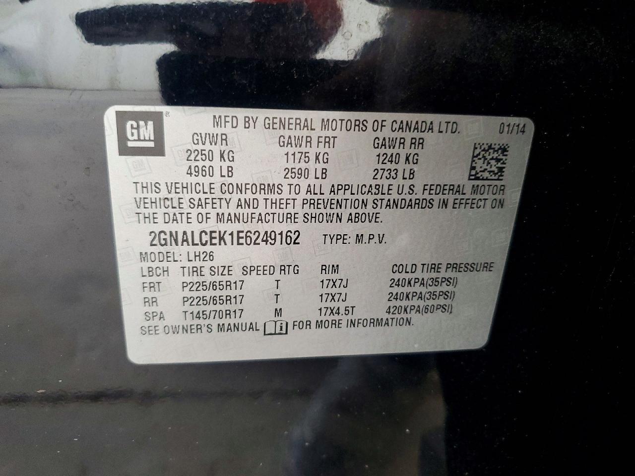 2014 Chevrolet Equinox Lt Black vin: 2GNALCEK1E6249162