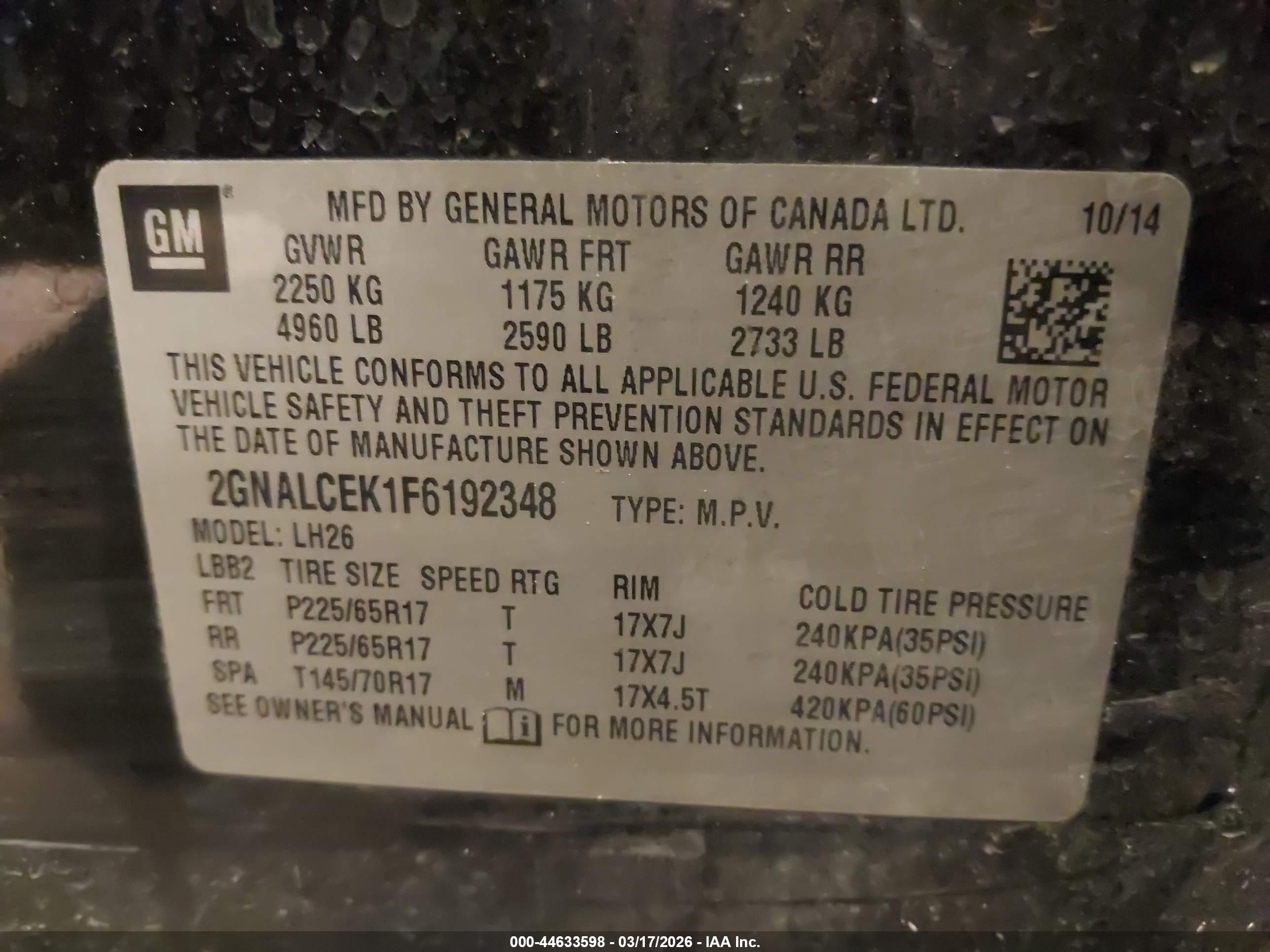 2015 Chevrolet Equinox 2lt Черный vin: 2GNALCEK1F6192348