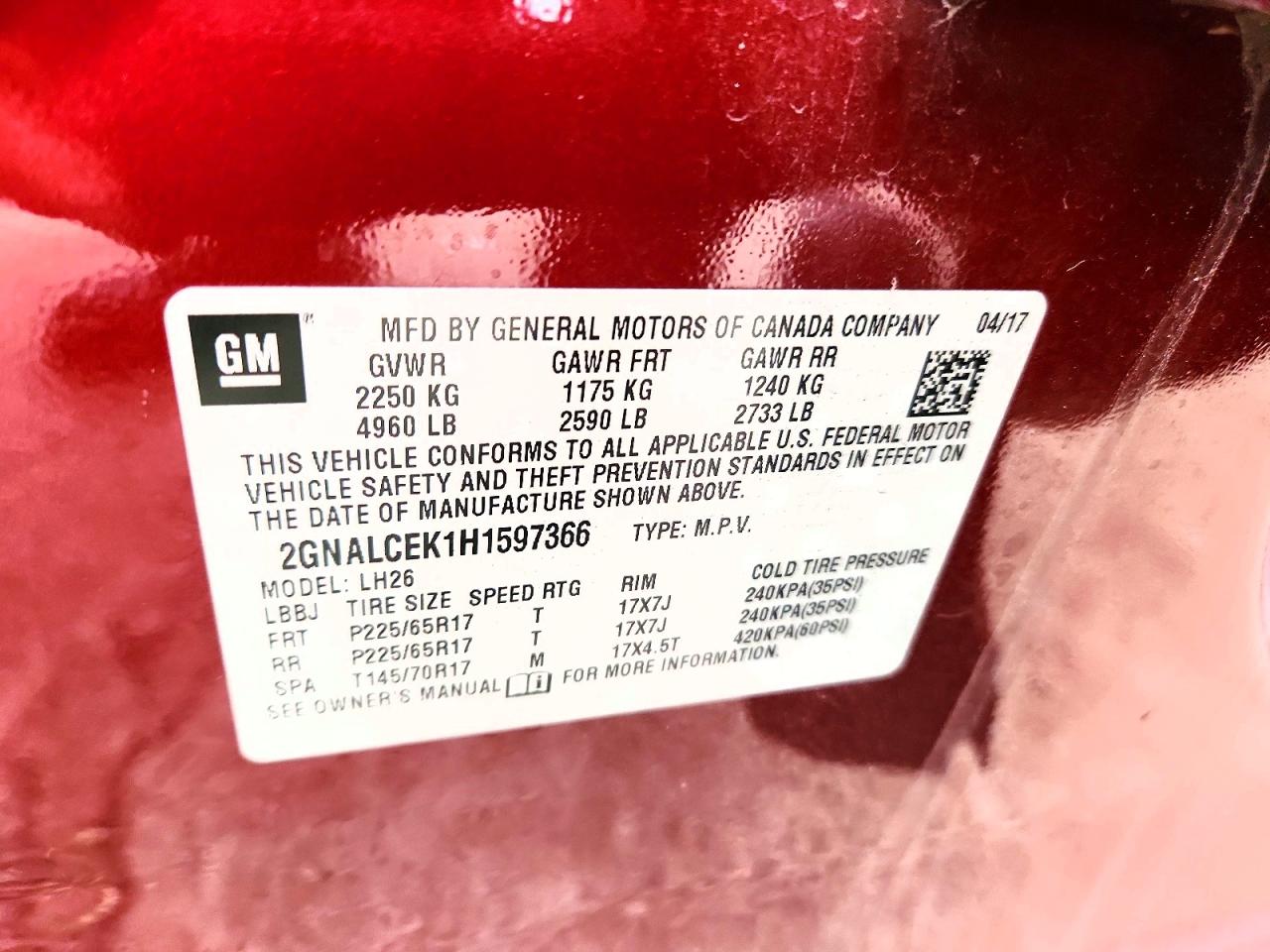 2017 Chevrolet Equinox Lt Red vin: 2GNALCEK1H1597366