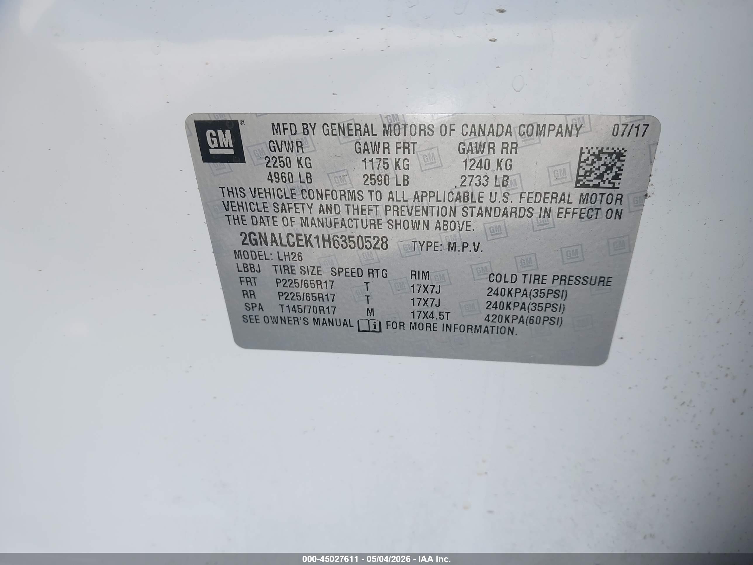 2017 Chevrolet Equinox Lt Белый vin: 2GNALCEK1H6350528