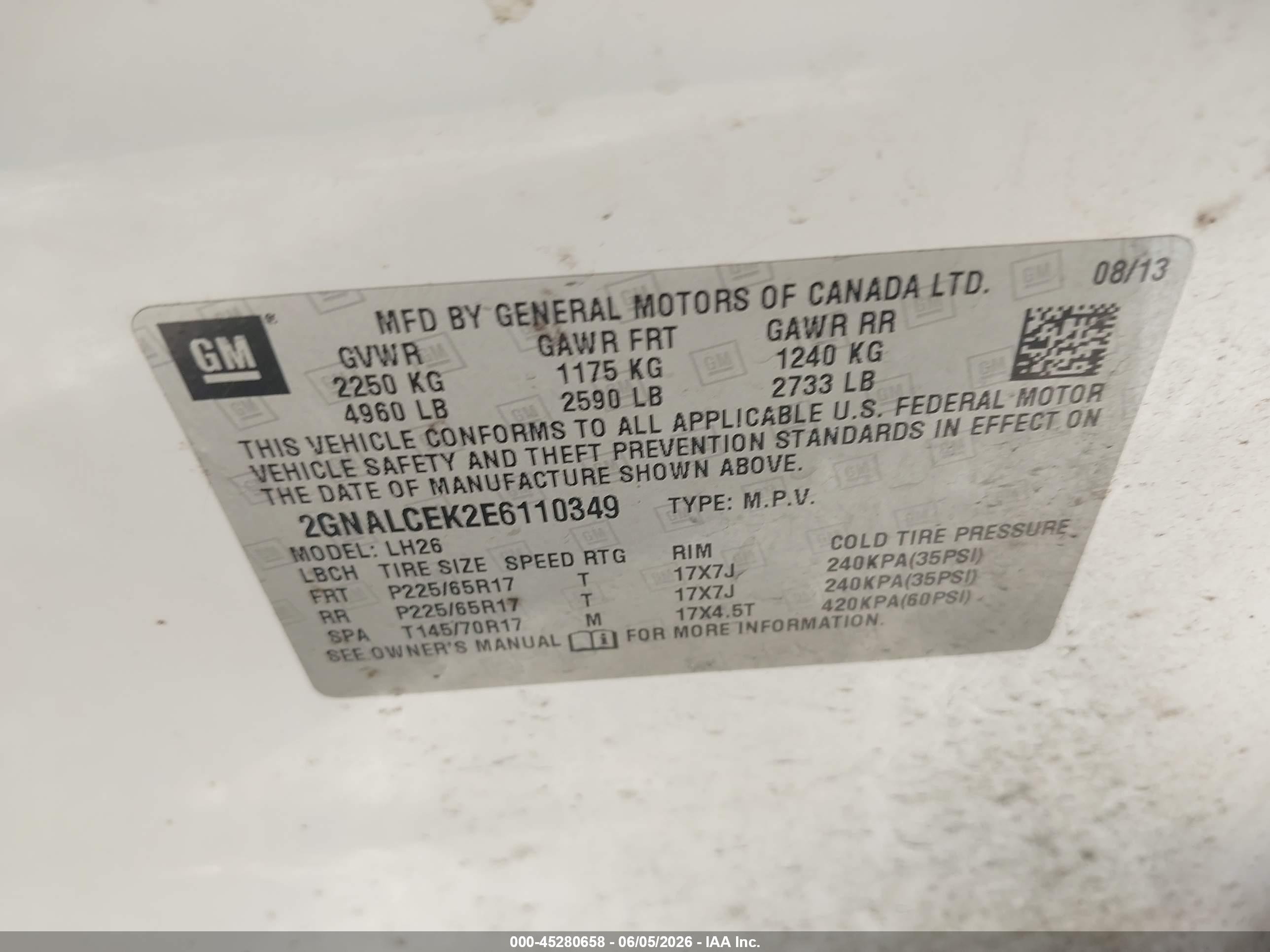 2014 Chevrolet Equinox 2lt White vin: 2GNALCEK2E6110349