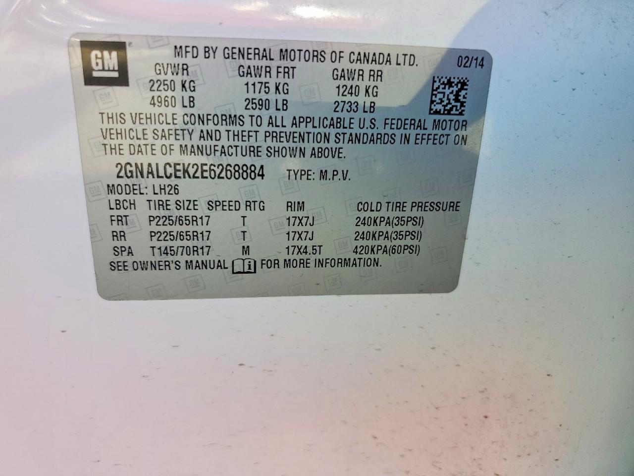 2014 Chevrolet Equinox Lt White vin: 2GNALCEK2E6268884