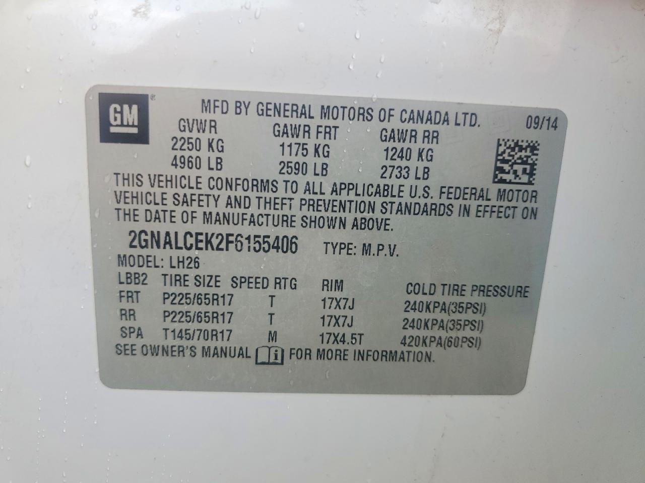 2015 Chevrolet Equinox Lt Белый vin: 2GNALCEK2F6155406