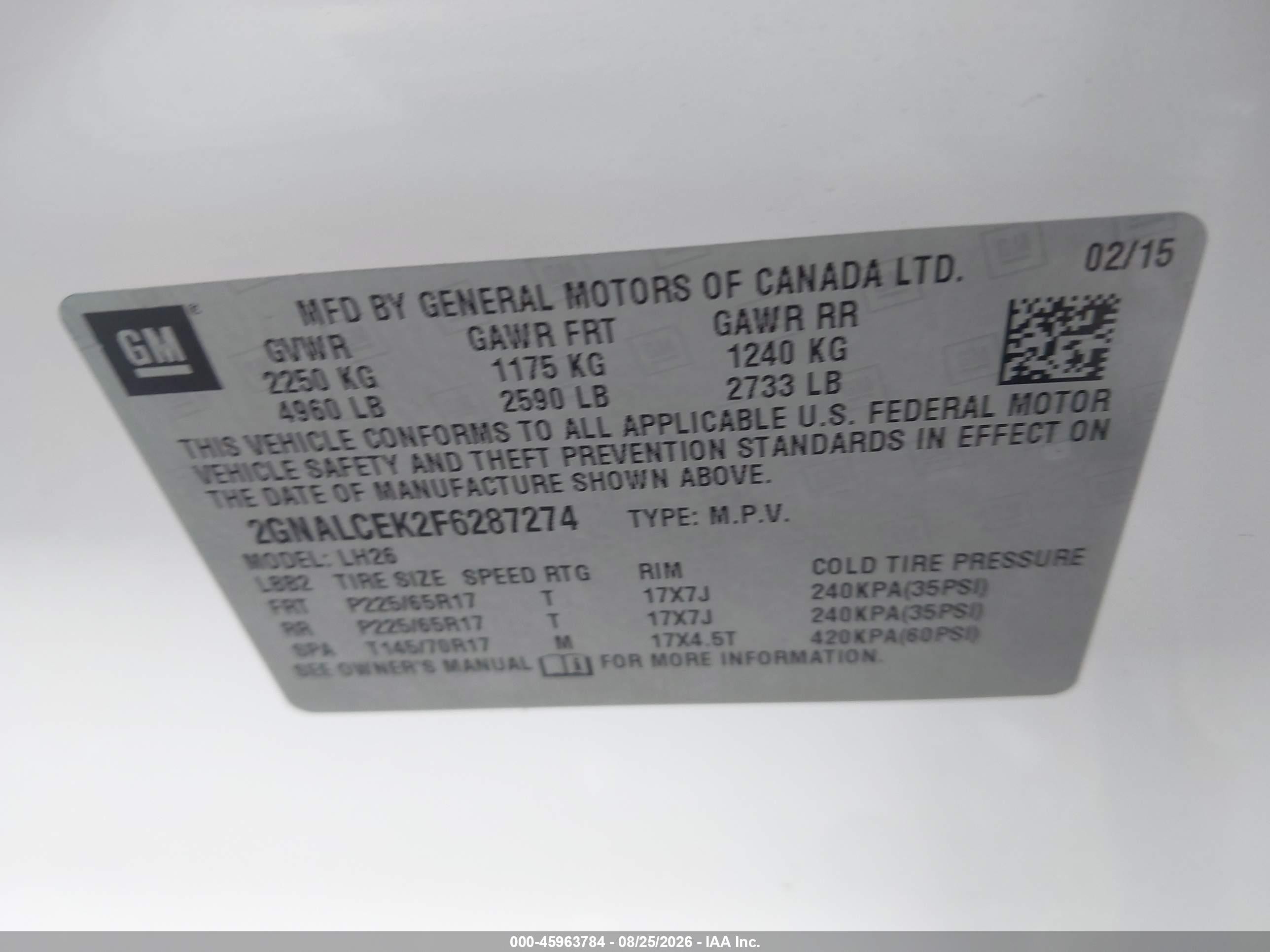 2015 Chevrolet Equinox 2lt White vin: 2GNALCEK2F6287274