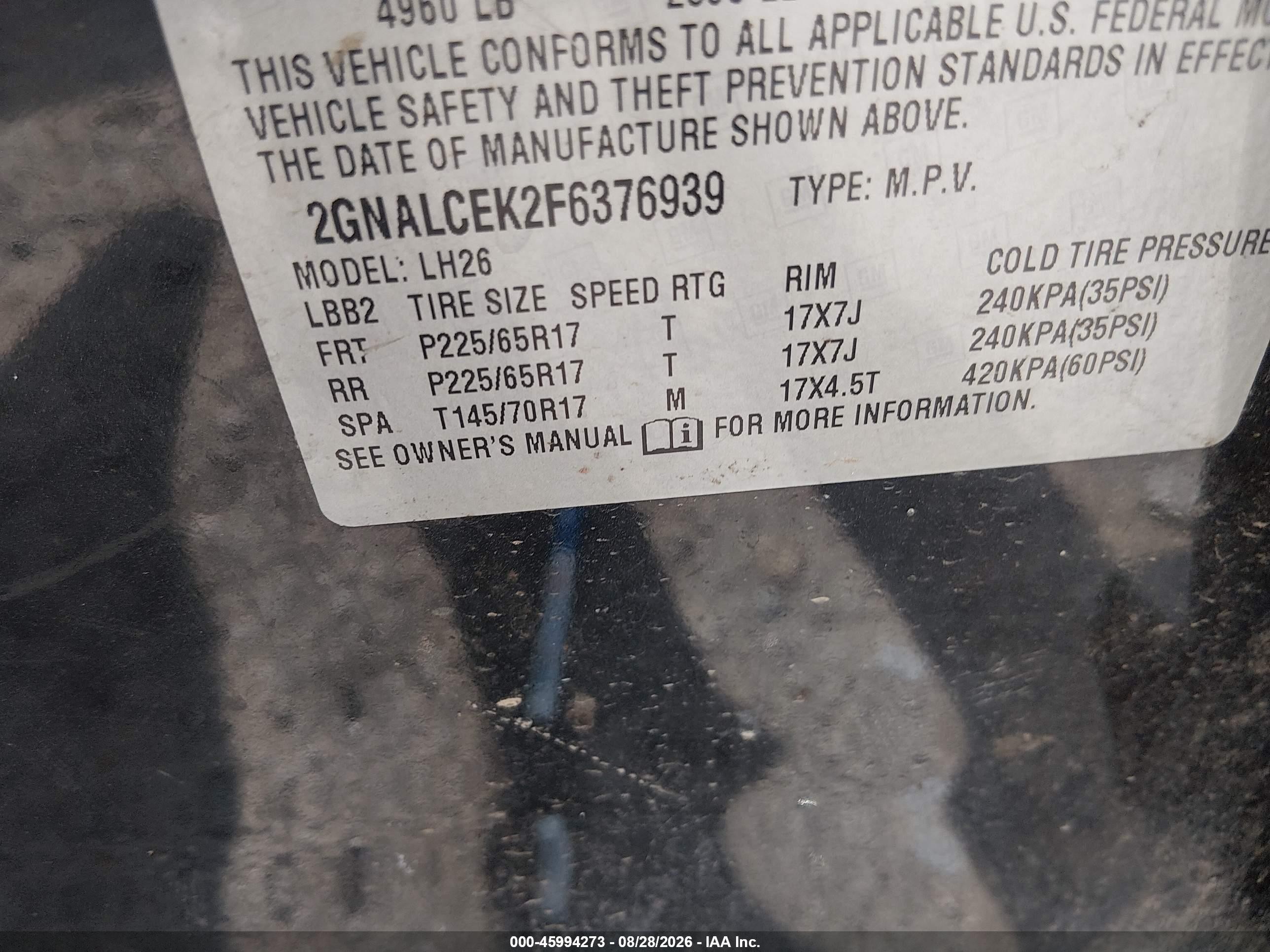 2015 Chevrolet Equinox 2lt Black vin: 2GNALCEK2F6376939