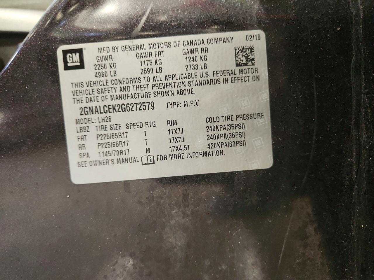 2016 Chevrolet Equinox Lt Серый vin: 2GNALCEK2G6272579