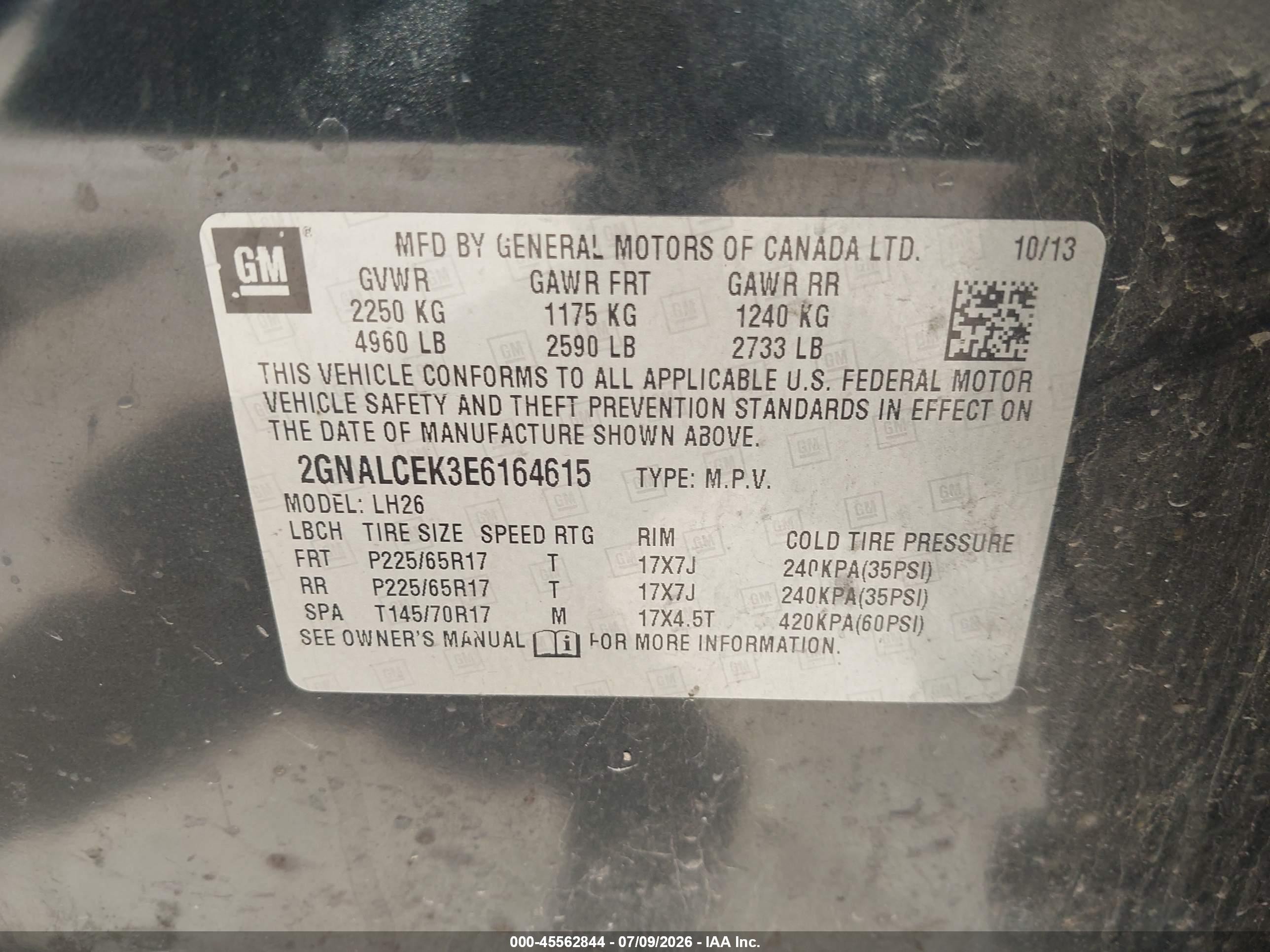 2014 Chevrolet Equinox Lt Black vin: 2GNALCEK3E6164615