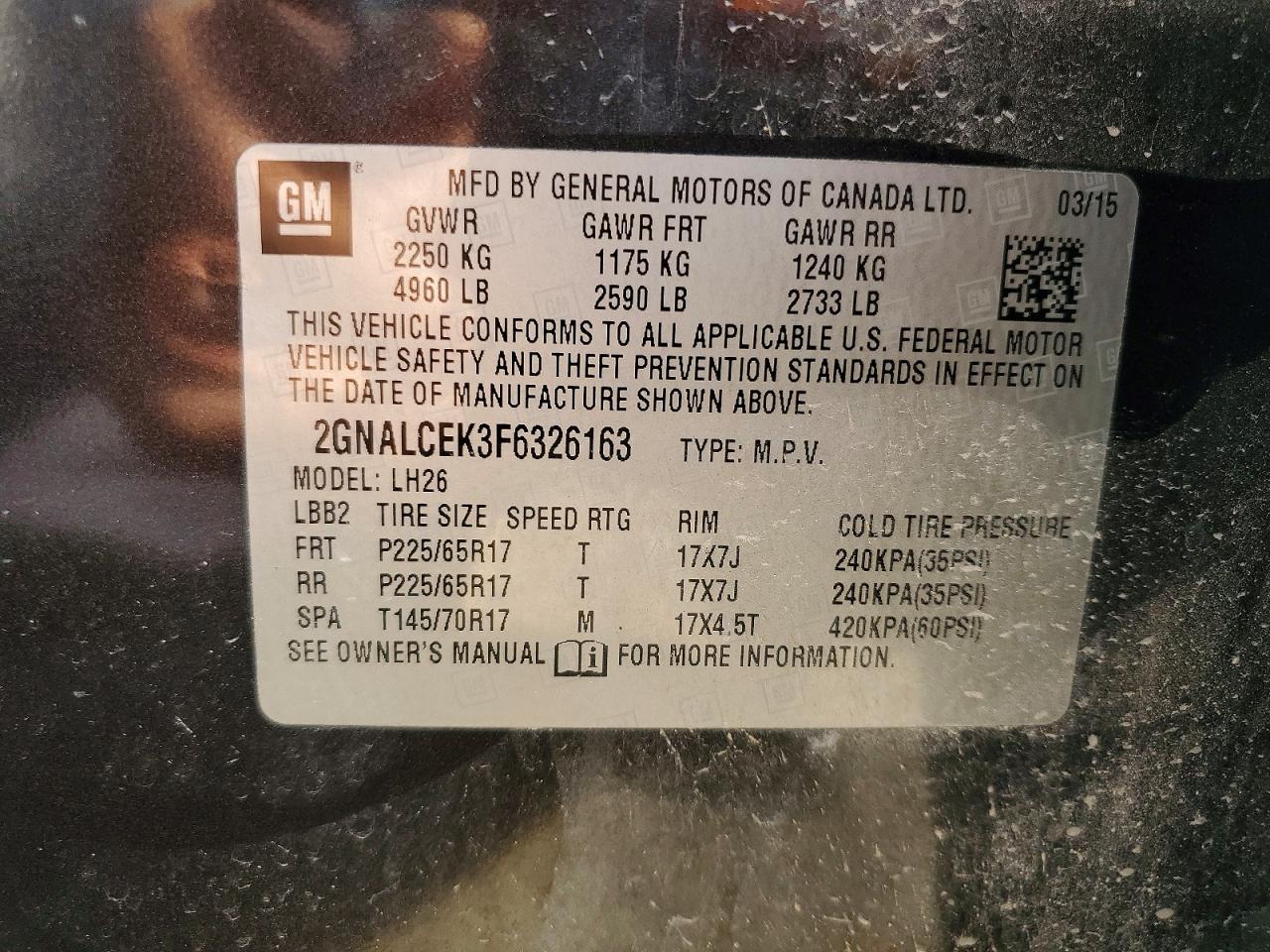 2015 Chevrolet Equinox Lt Черный vin: 2GNALCEK3F6326163