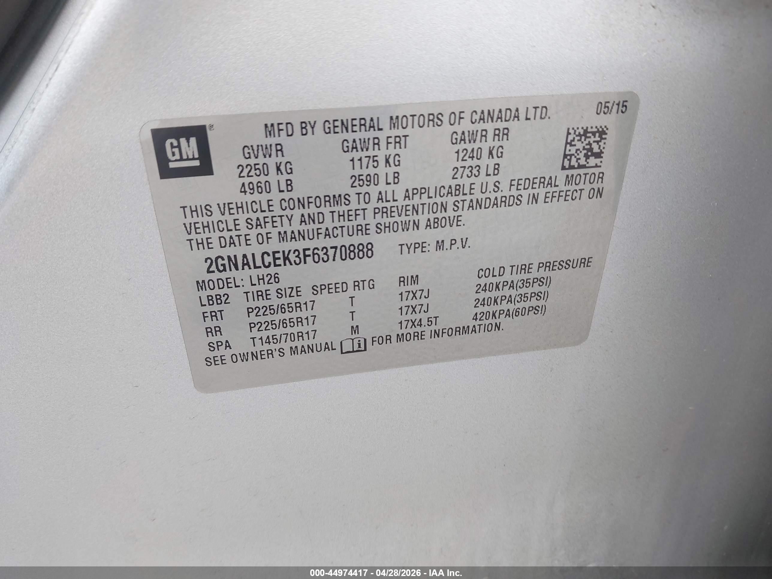 2015 Chevrolet Equinox 2lt Silver vin: 2GNALCEK3F6370888