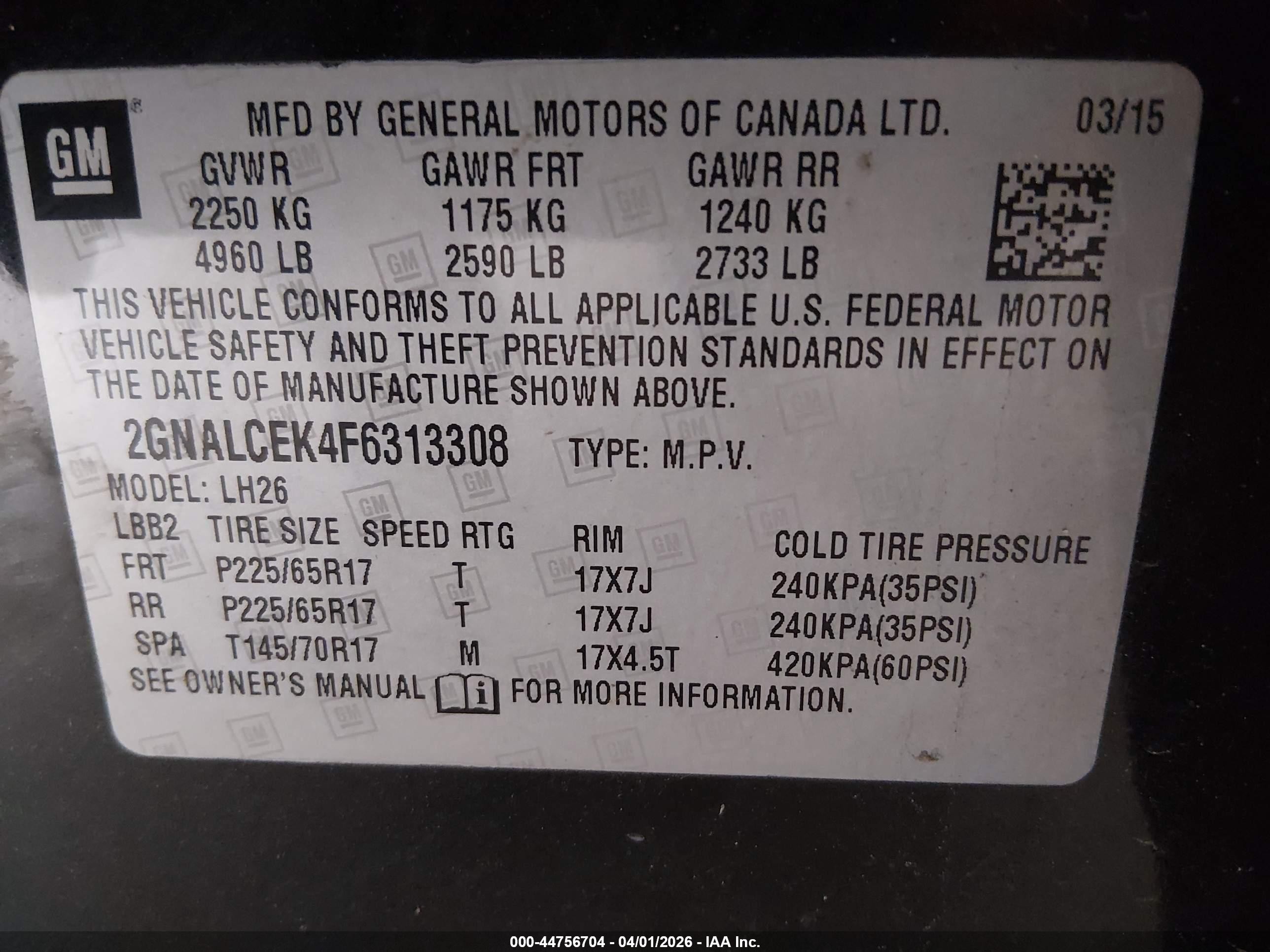 2015 Chevrolet Equinox 2lt Black vin: 2GNALCEK4F6313308