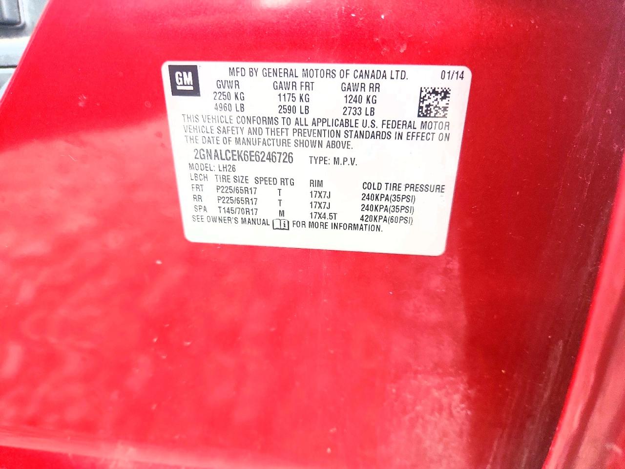 2014 Chevrolet Equinox Lt Burgundy vin: 2GNALCEK6E6246726
