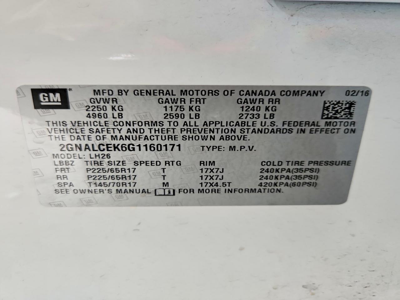 2016 Chevrolet Equinox Lt White vin: 2GNALCEK6G1160171