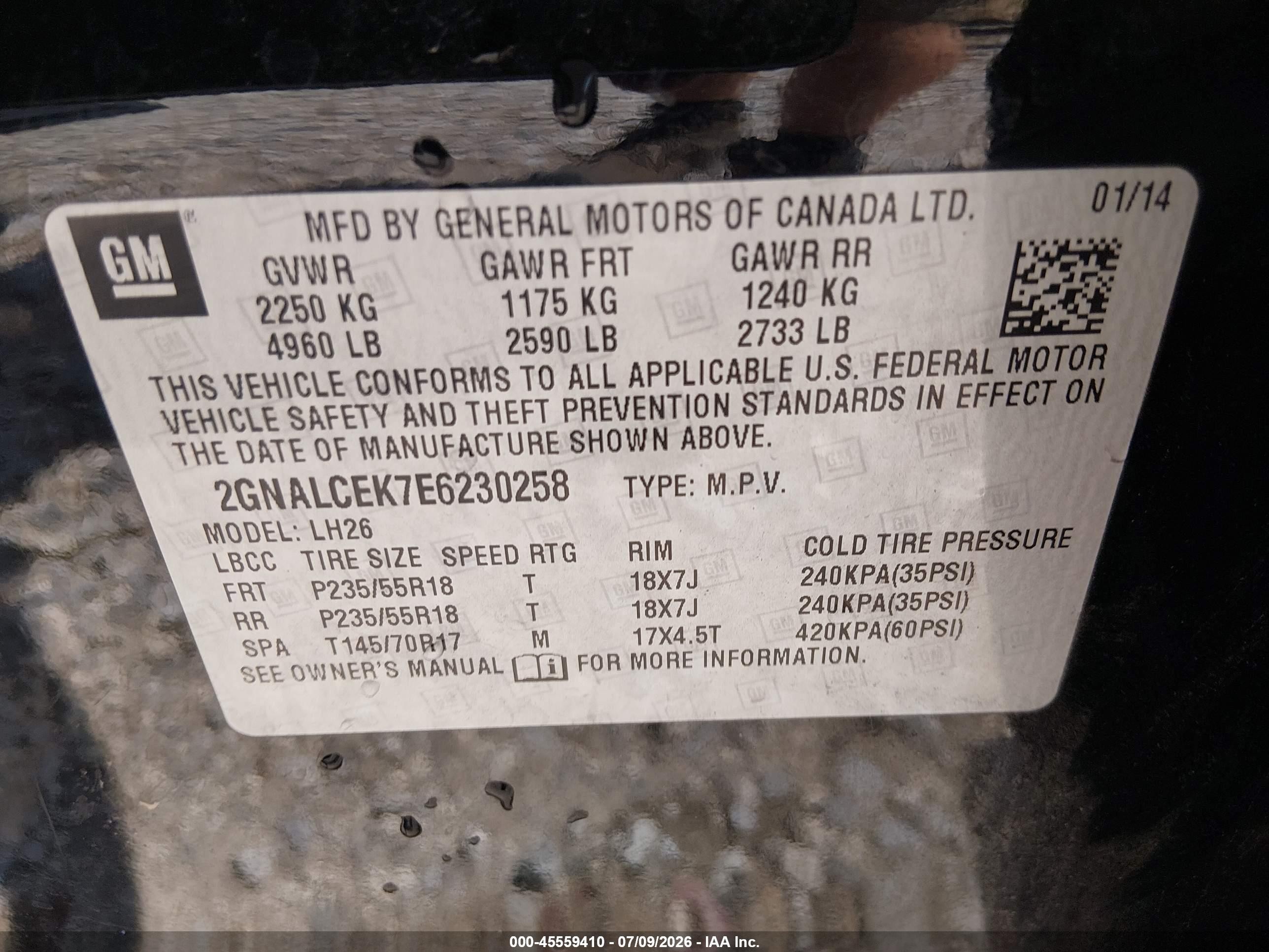 2014 Chevrolet Equinox Lt Black vin: 2GNALCEK7E6230258