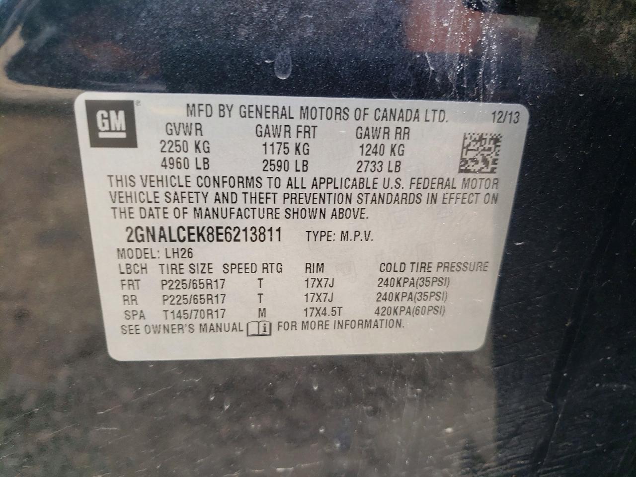 2014 Chevrolet Equinox Lt Black vin: 2GNALCEK8E6213811