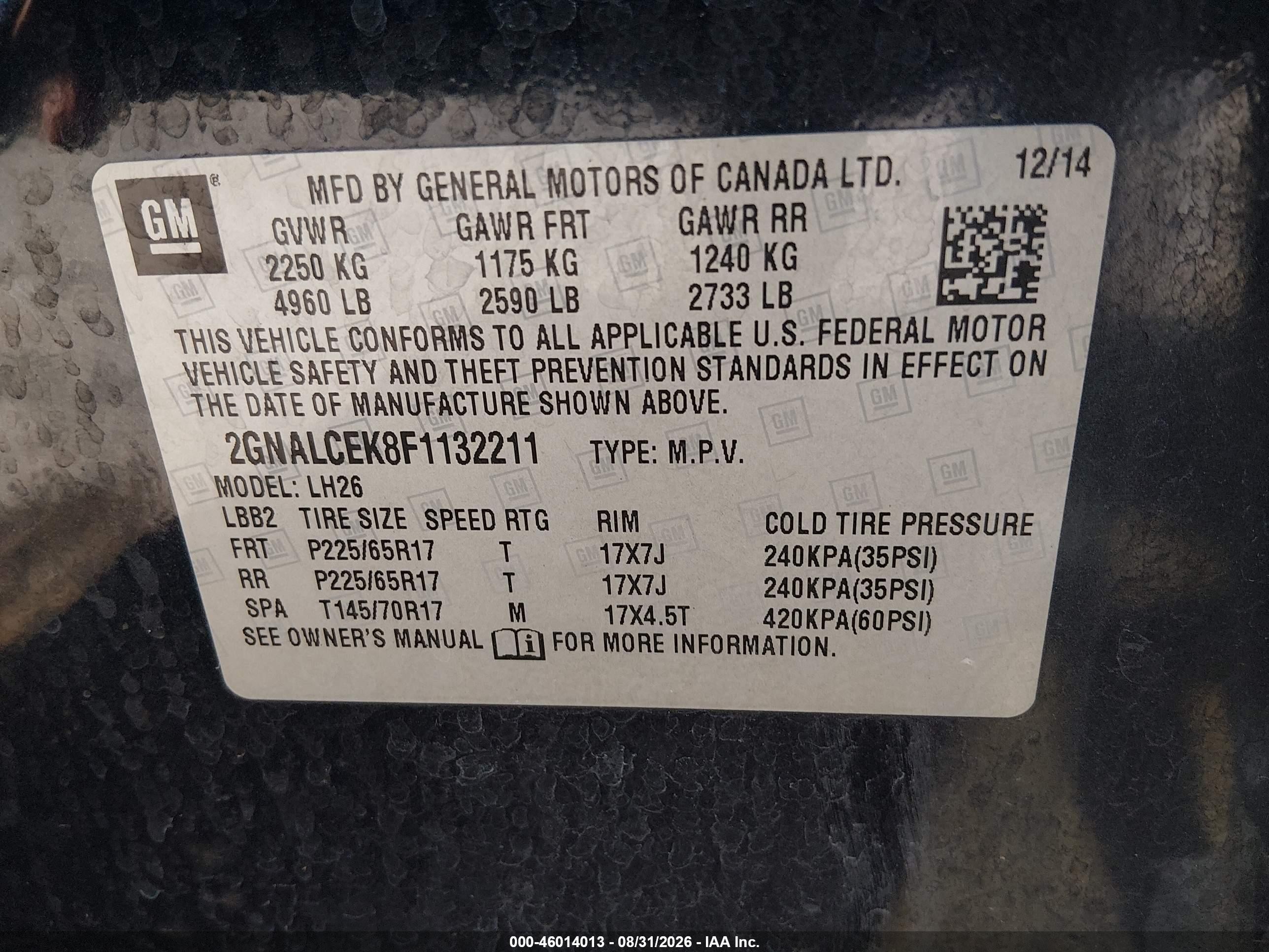 2015 Chevrolet Equinox 2lt Dark Blue vin: 2GNALCEK8F1132211