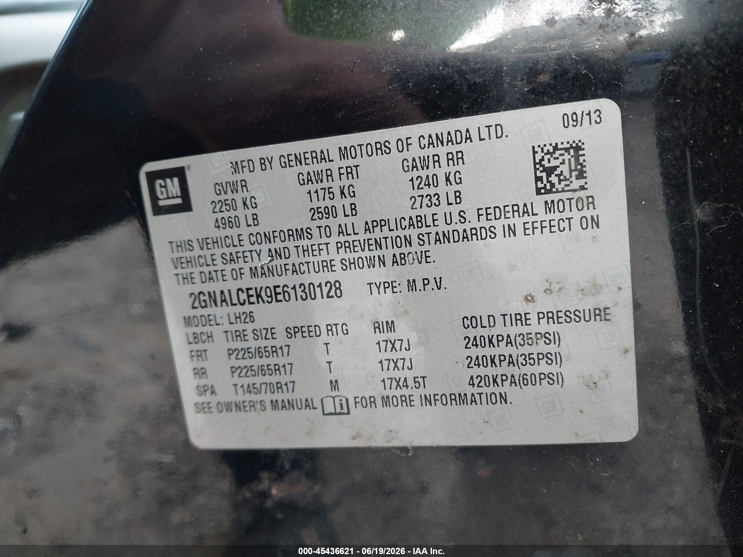 2014 Chevrolet Equinox 2lt Black vin: 2GNALCEK9E6130128