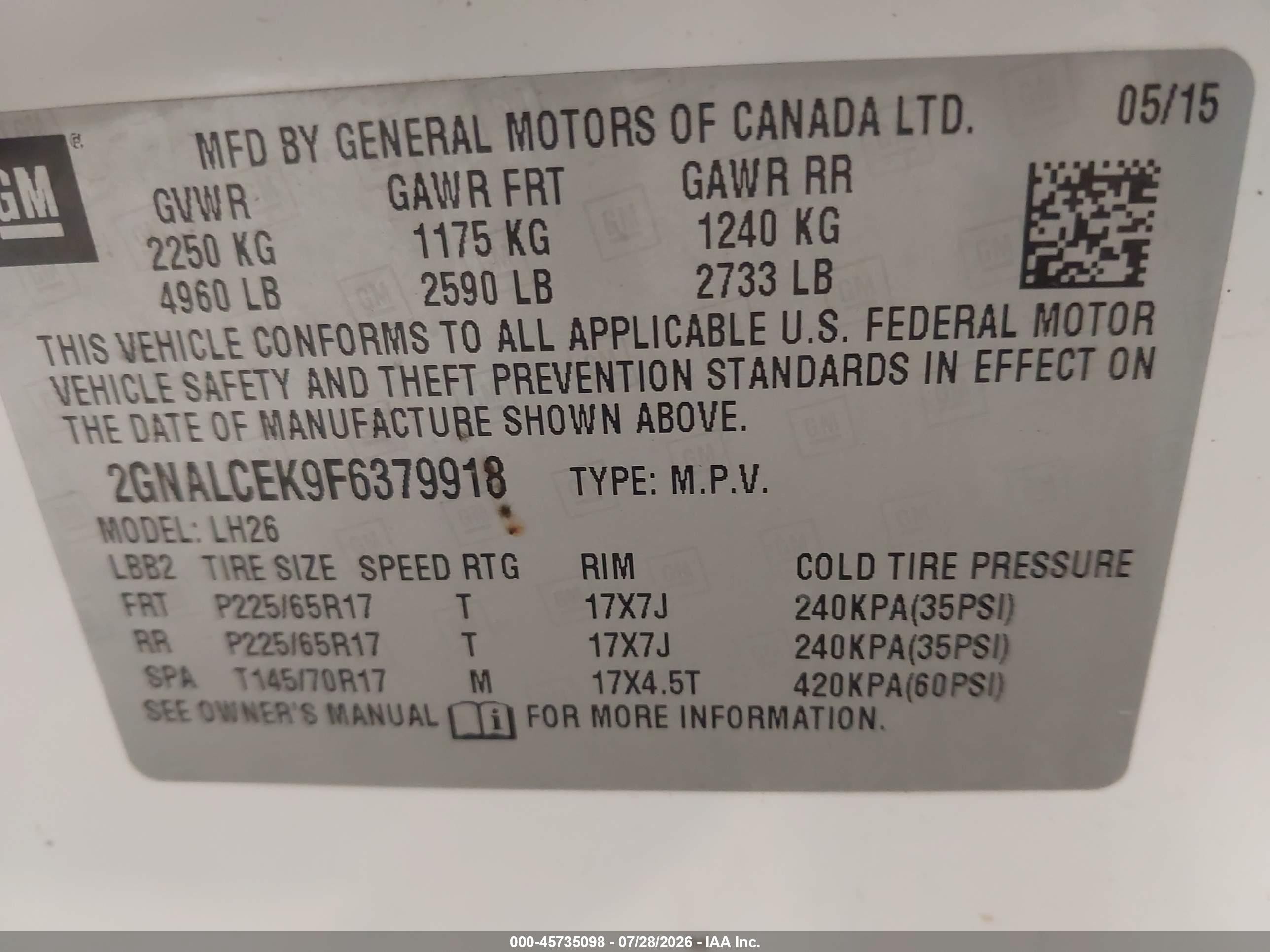 2015 Chevrolet Equinox Lt White vin: 2GNALCEK9F6379918