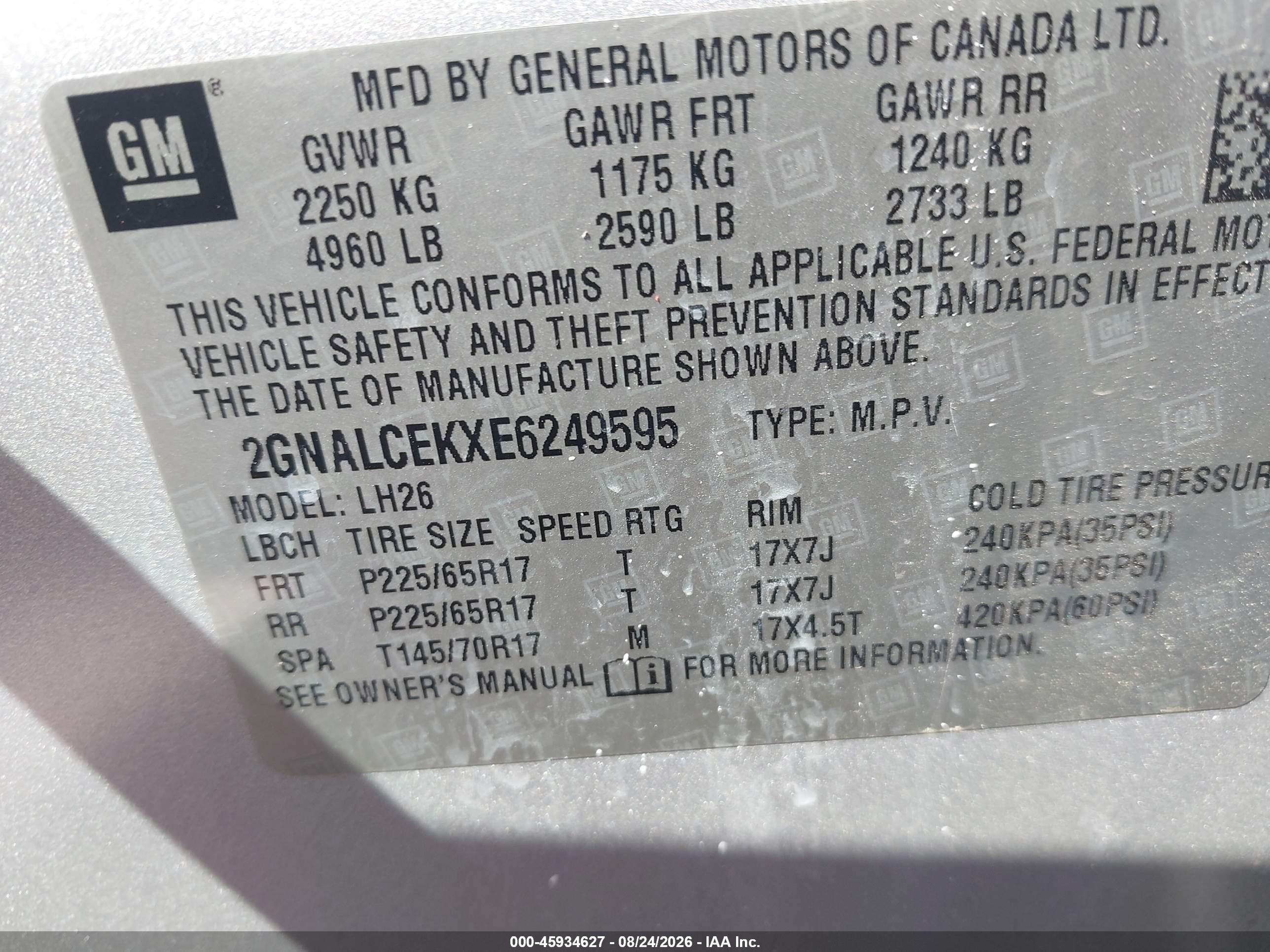 2014 Chevrolet Equinox Lt Gray vin: 2GNALCEKXE6249595
