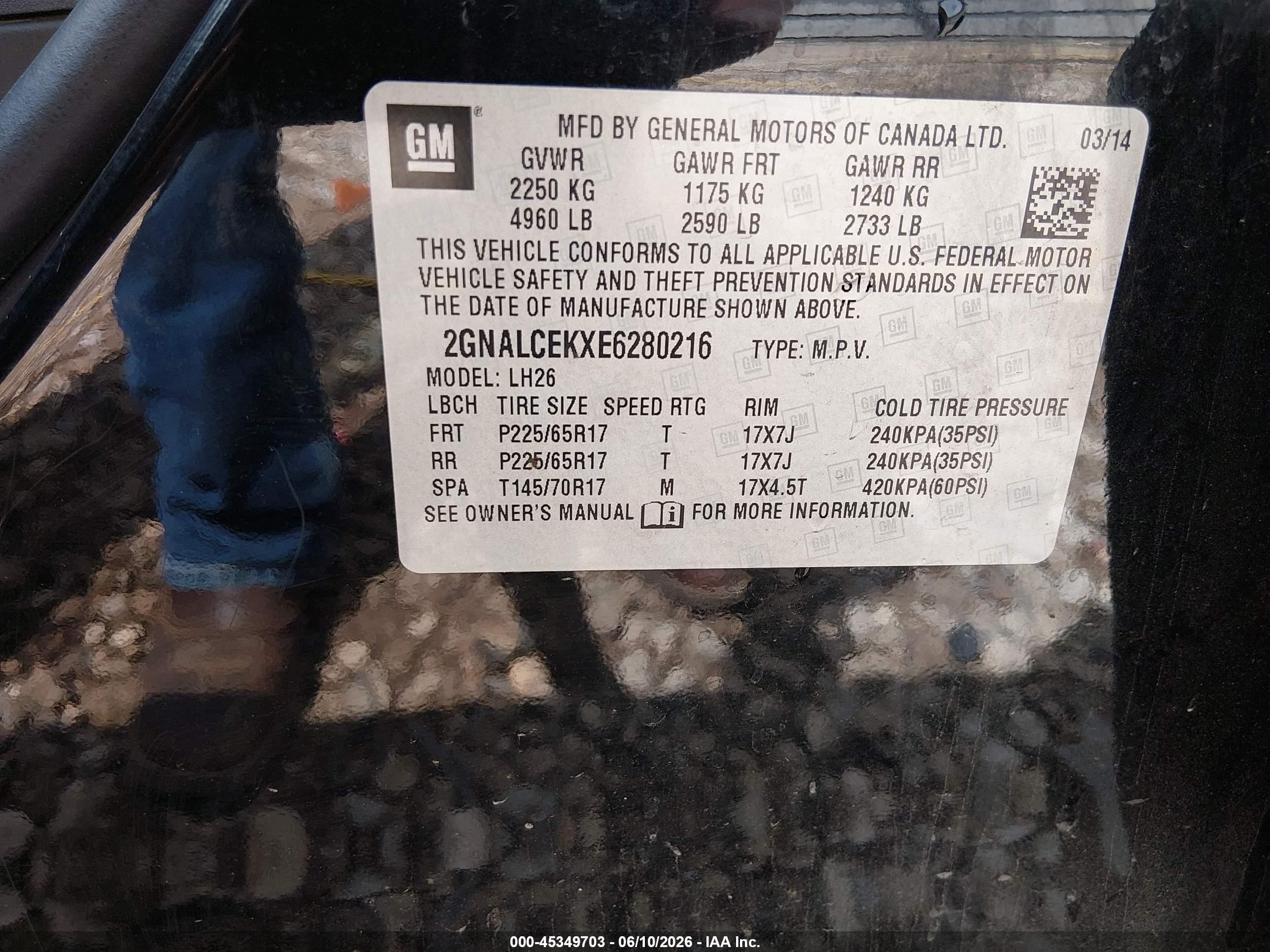 2014 Chevrolet Equinox 2lt Dark Blue vin: 2GNALCEKXE6280216