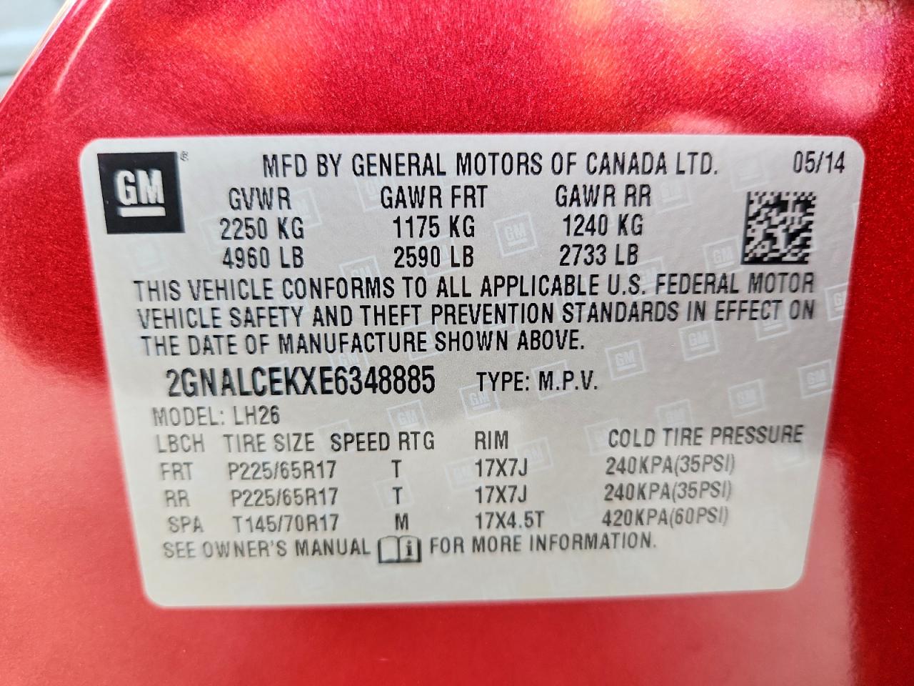 2014 Chevrolet Equinox Lt Красный vin: 2GNALCEKXE6348885