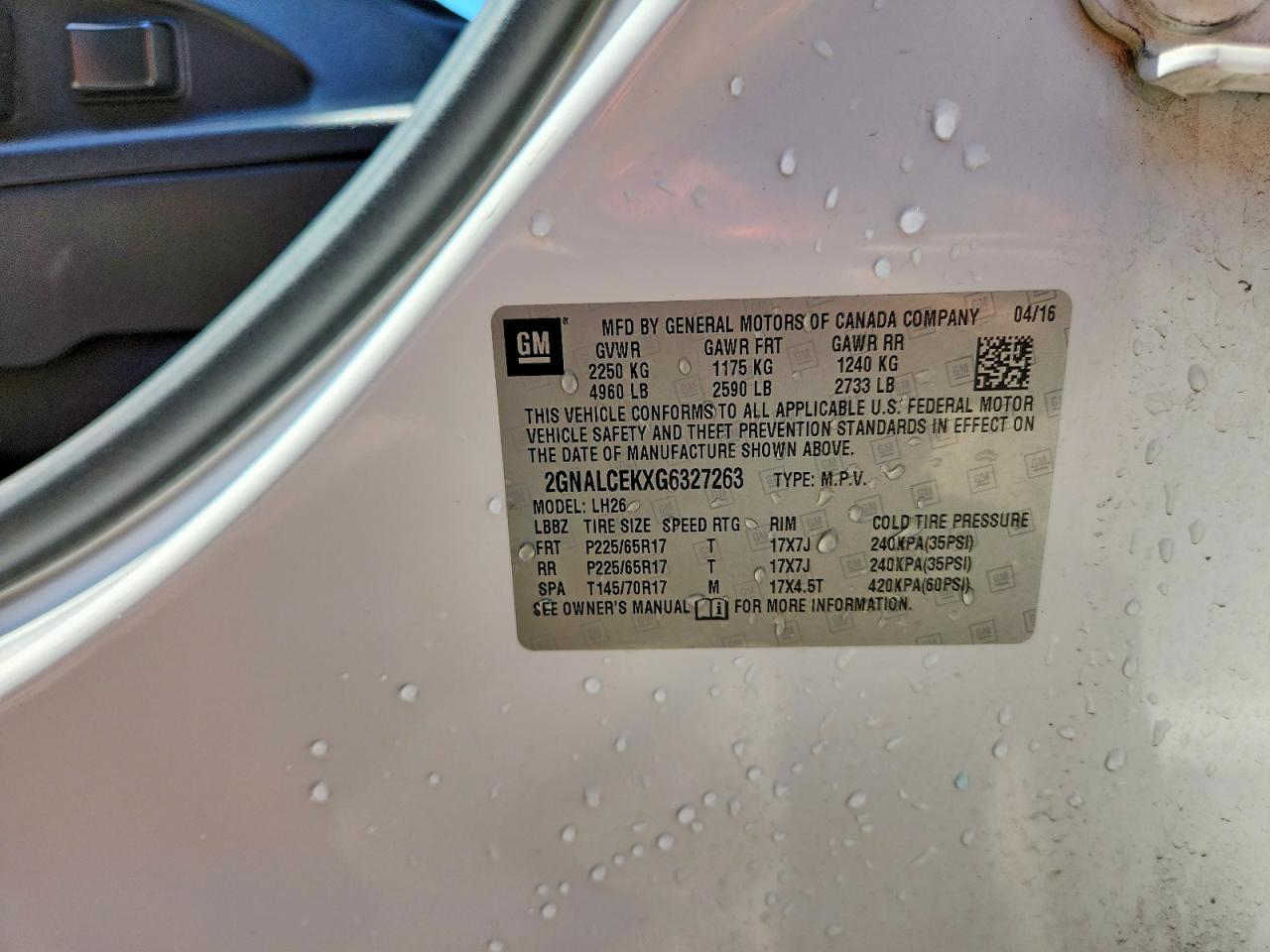2016 Chevrolet Equinox Lt Белый vin: 2GNALCEKXG6327263
