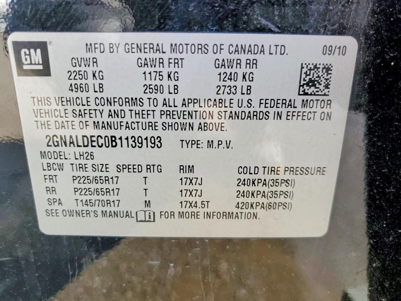 2011 Chevrolet Equinox Black vin: 2GNALDEC0B1139193
