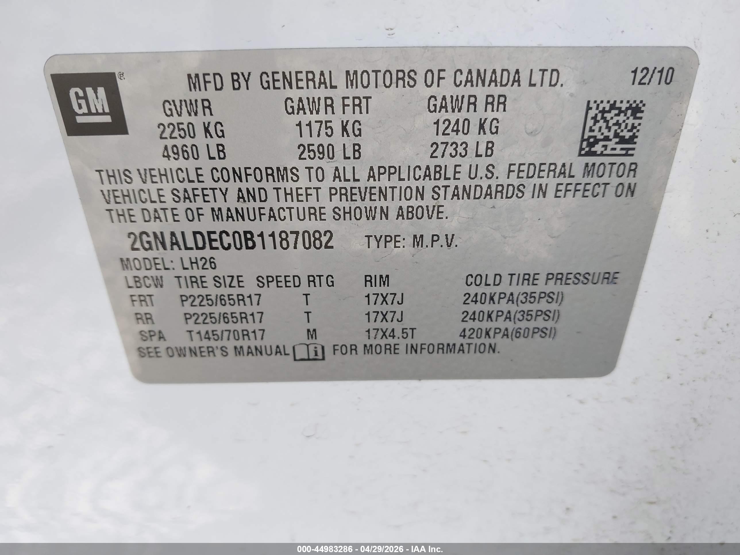 2011 Chevrolet Equinox 1lt Белый vin: 2GNALDEC0B1187082