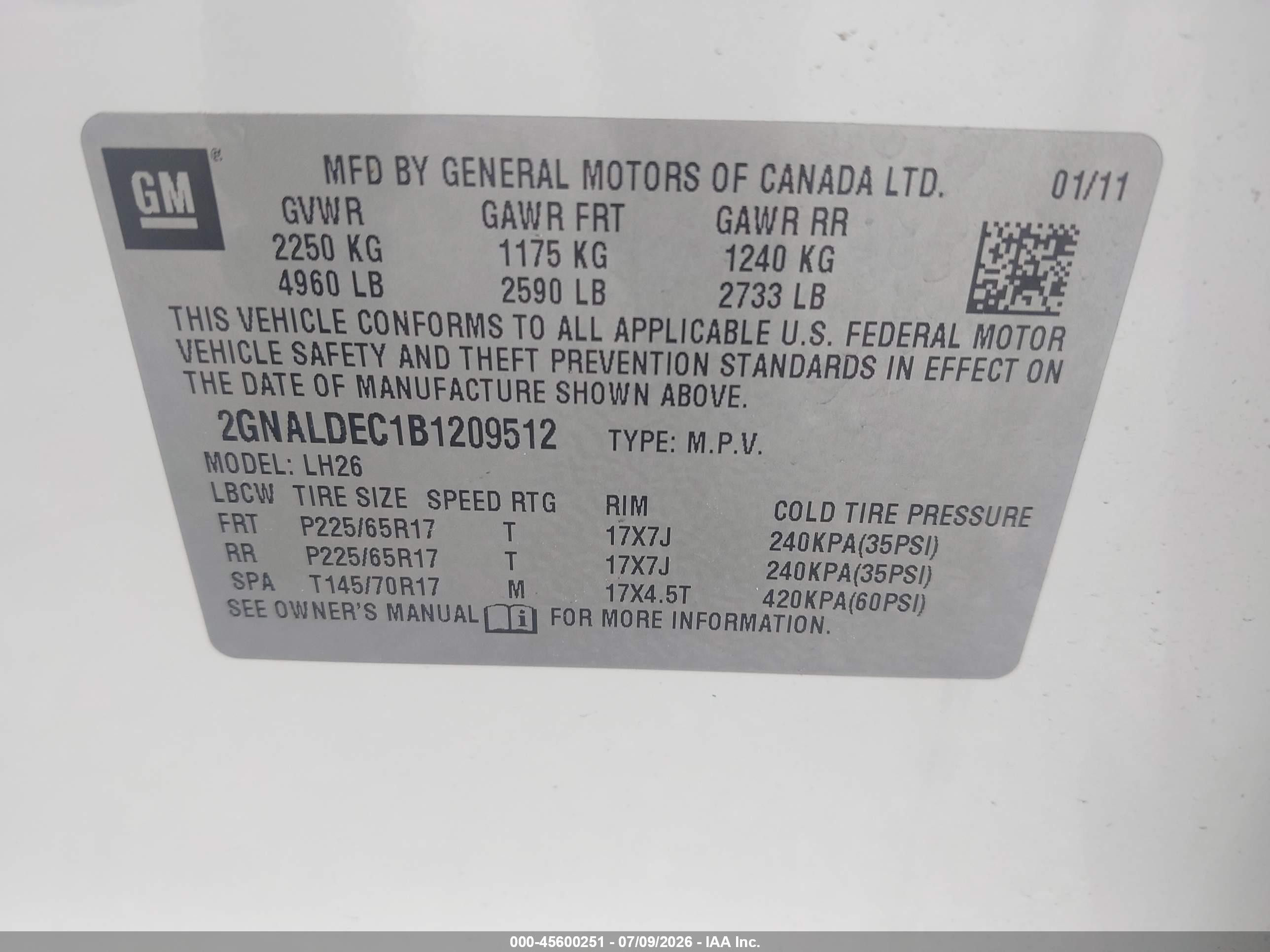 2011 Chevrolet Equinox Lt W/1lt White vin: 2GNALDEC1B1209512